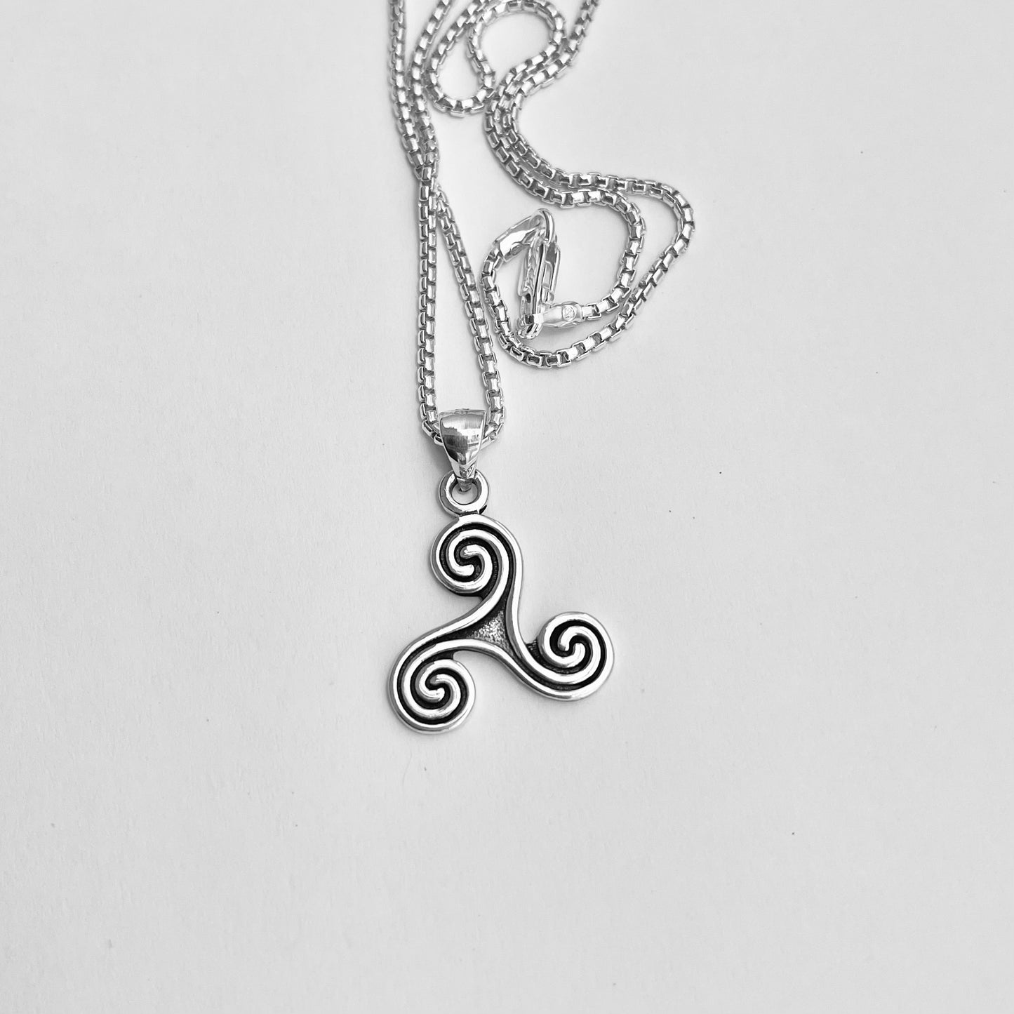 Sterling Silver Triskelion Necklace, Celtic Silver Necklaces, Triskele Chain