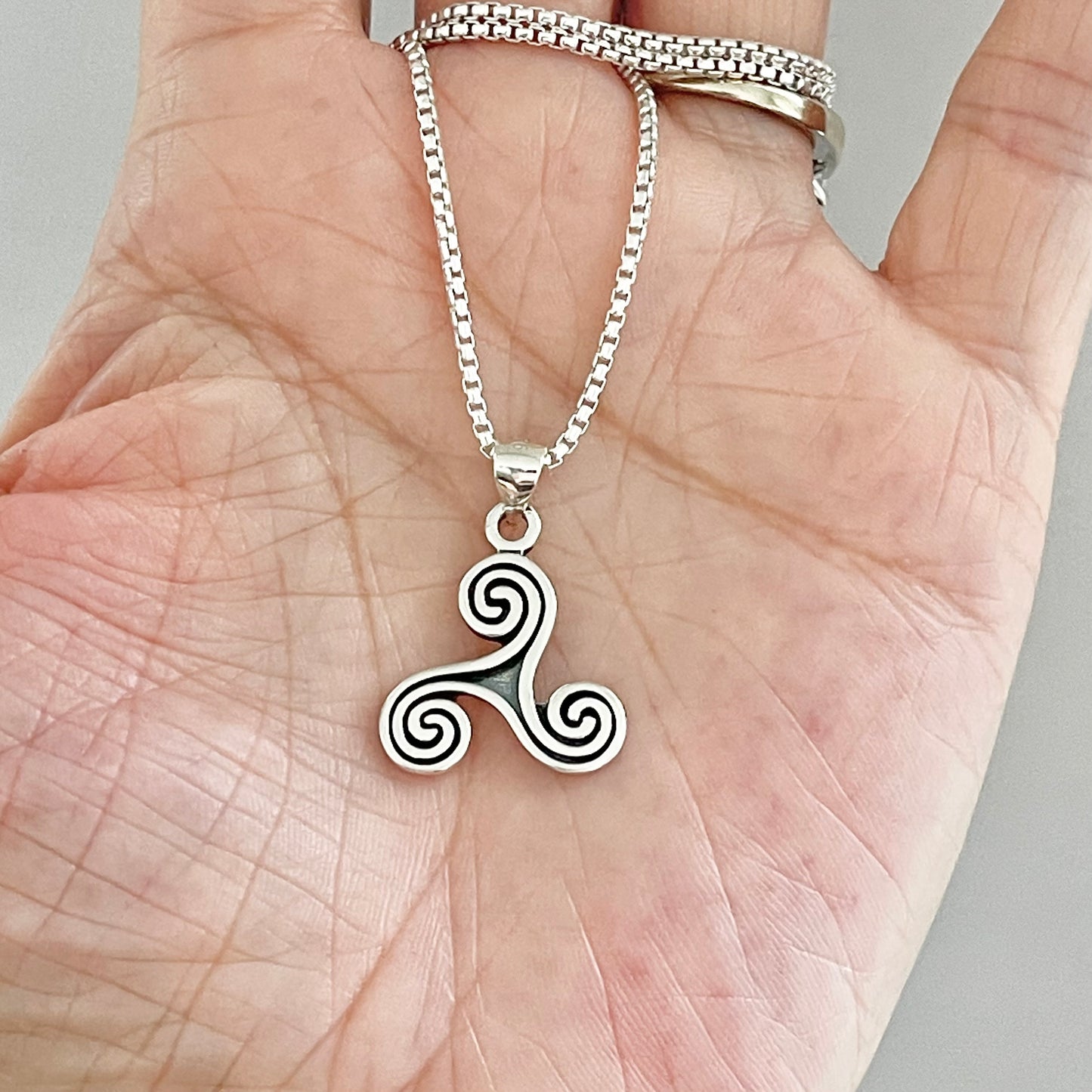 Sterling Silver Triskelion Necklace, Celtic Silver Necklaces, Triskele Chain