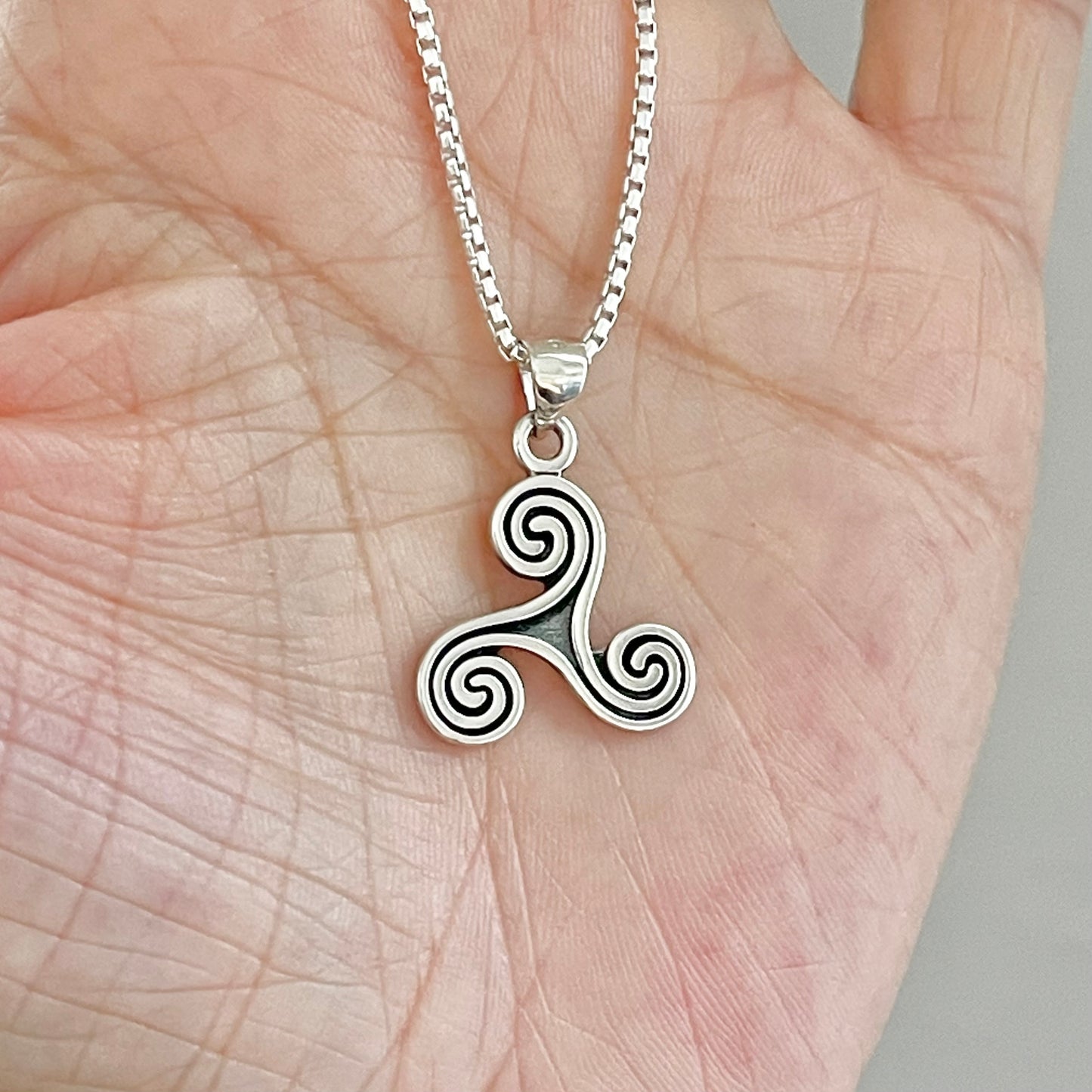Sterling Silver Triskelion Necklace, Celtic Silver Necklaces, Triskele Chain