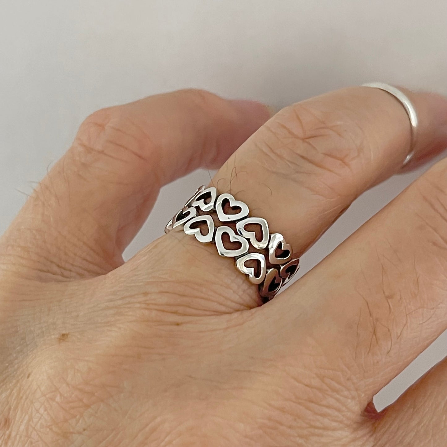 Sterling Silver Small Eternity Heart Band, Wedding Bands, Stackable Love Rings