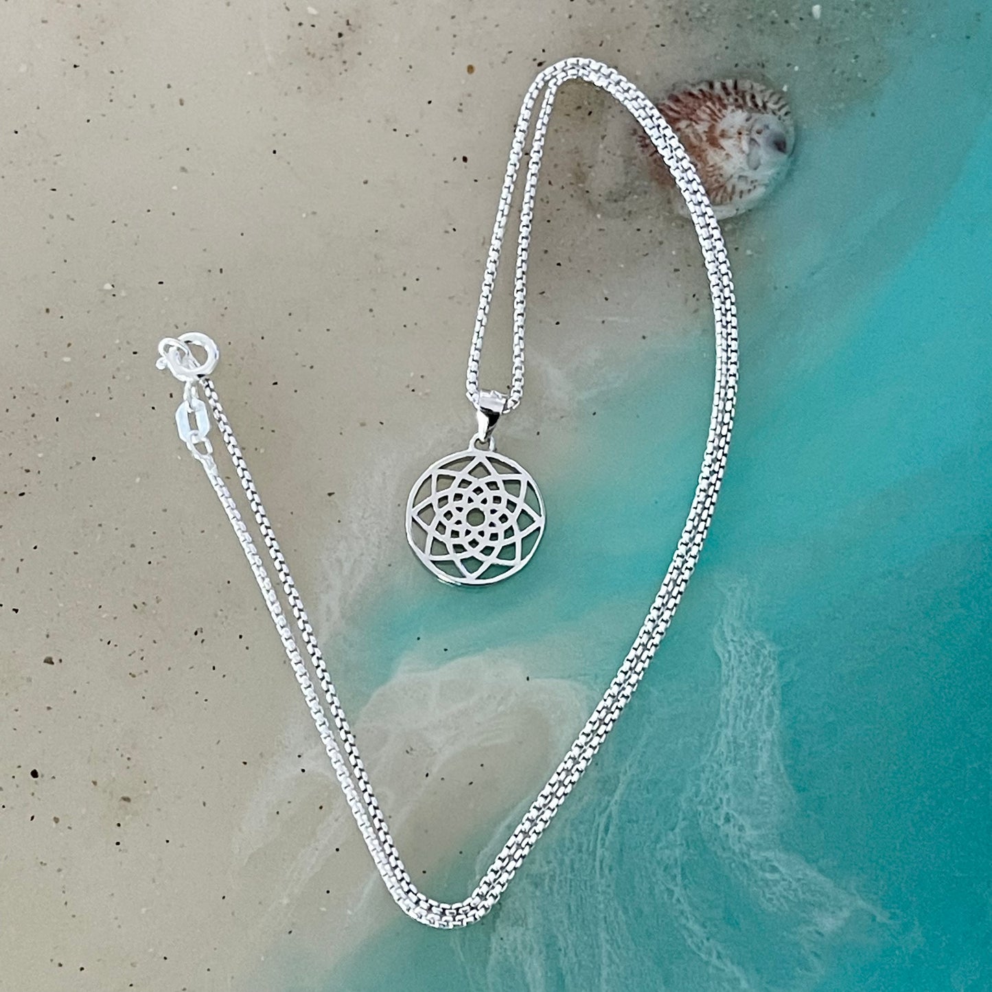 Sterling Silver Mandala Necklace, Lotus Flower Jewelry, Geometric Pendant