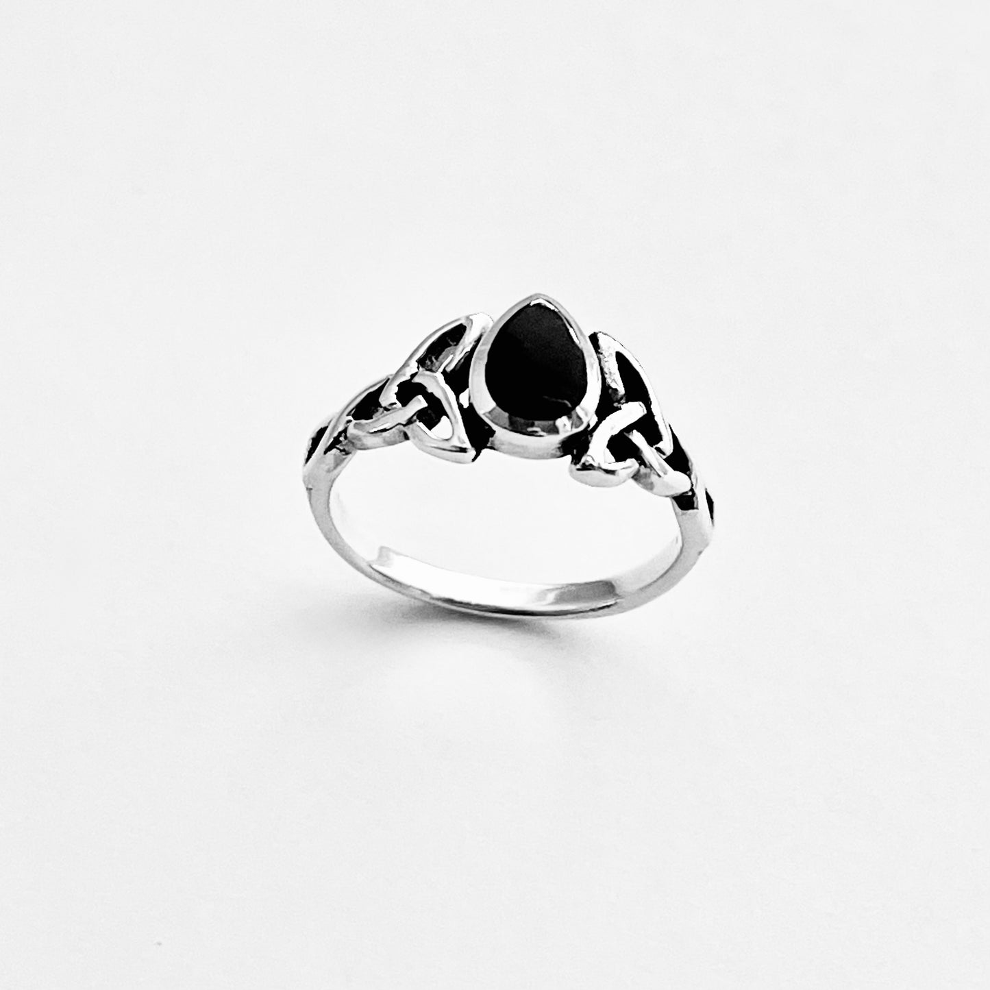 925 Sterling Silver Teardrop Black Onyx Ring | Celtic & Healing Silver Ring