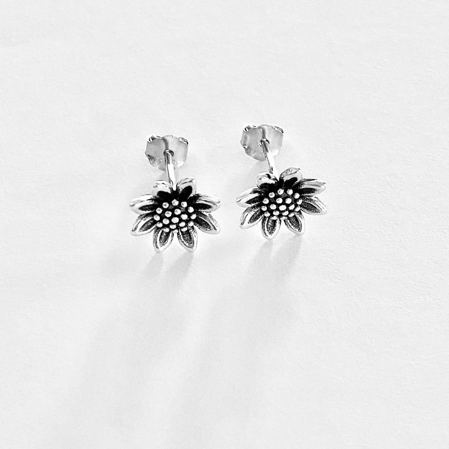 Sterling Silver Sunflower Earrings, Silver Flower Earring, Stud Earrings