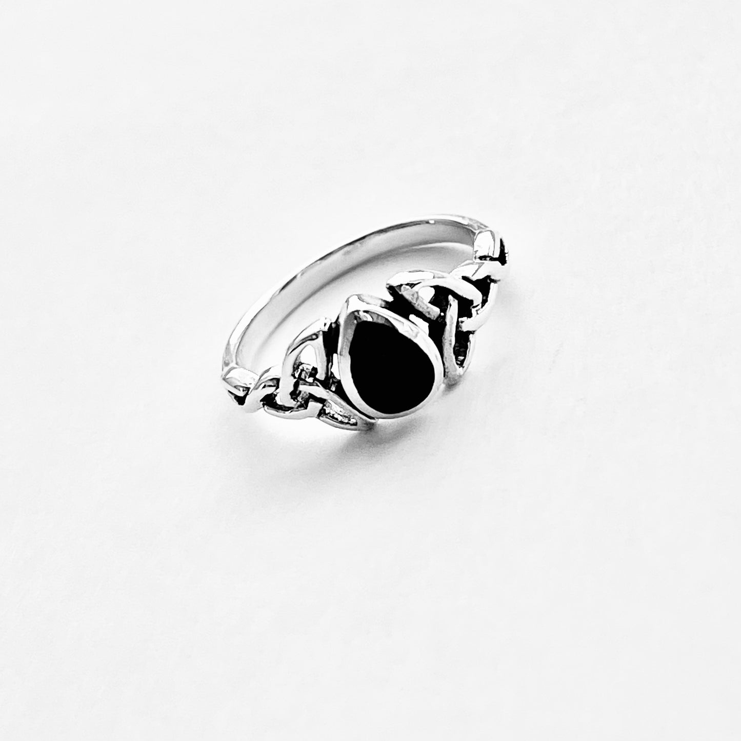 925 Sterling Silver Teardrop Black Onyx Ring | Celtic & Healing Silver Ring