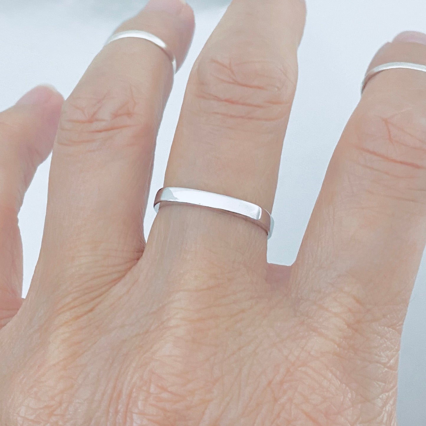 Sterling Silver Unisex Simple Square Band Ring, Wedding Bands, Stackable Jewelry