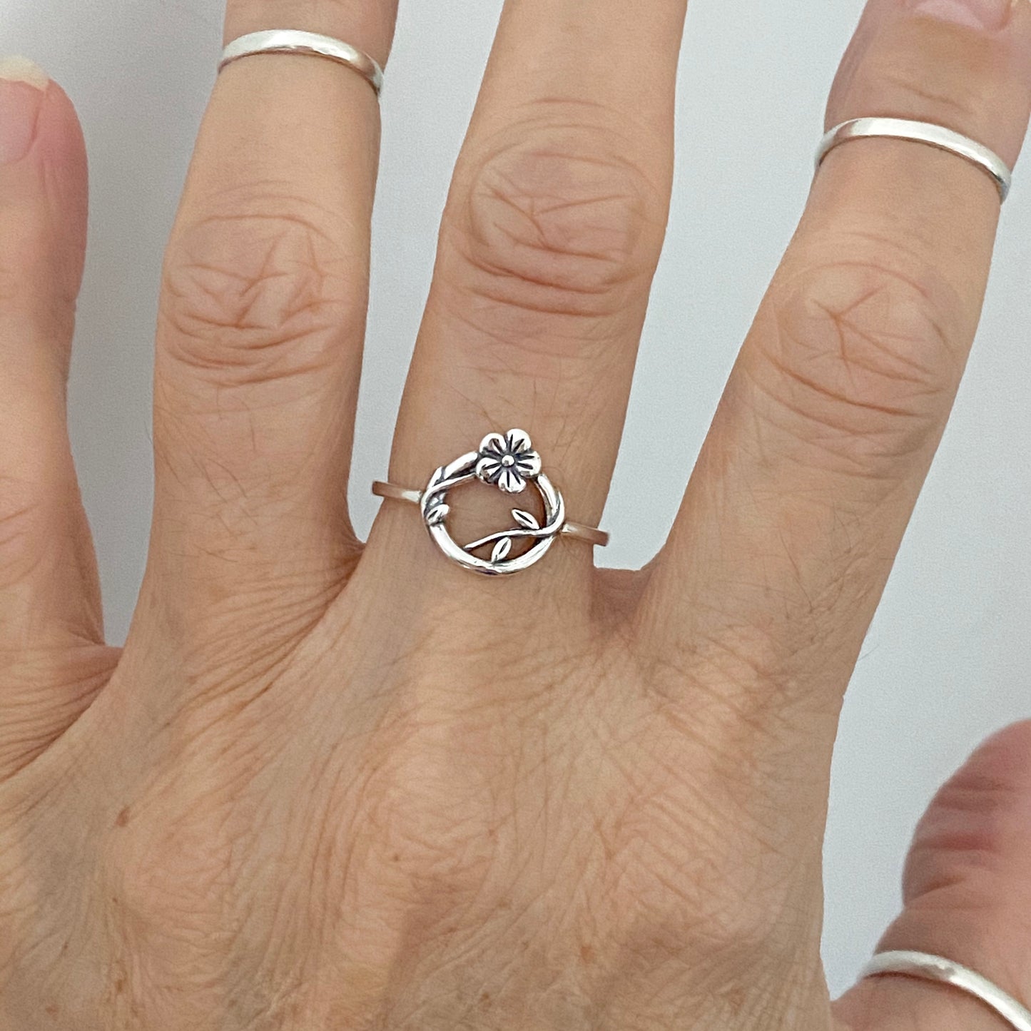 Sterling Silver Forget Me Not Flower Wreath Ring, Tree Vines, Silver Rings, Eternity Wreaths