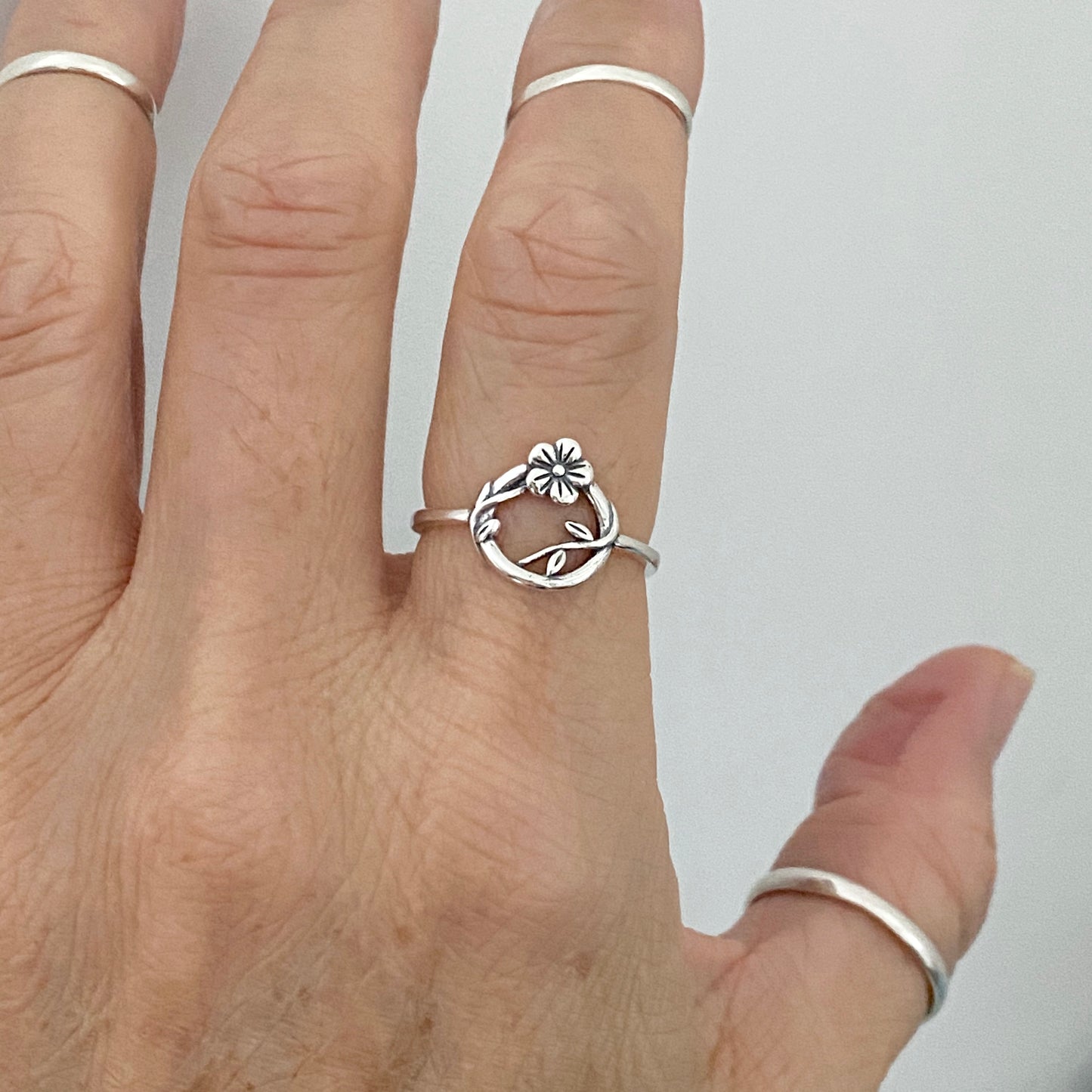 Sterling Silver Forget Me Not Flower Wreath Ring, Tree Vines, Silver Rings, Eternity Wreaths