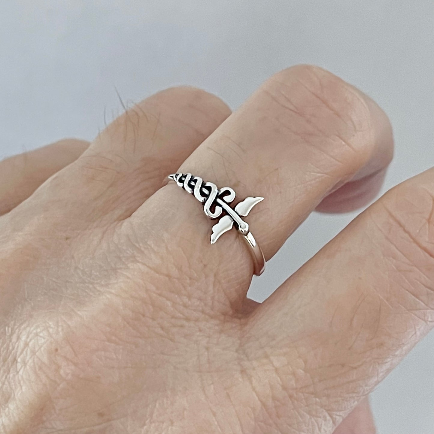 Sterling Silver Sideway Caduceus Ring, Medical Rings, Doctor, Nurse, EMT, Snake