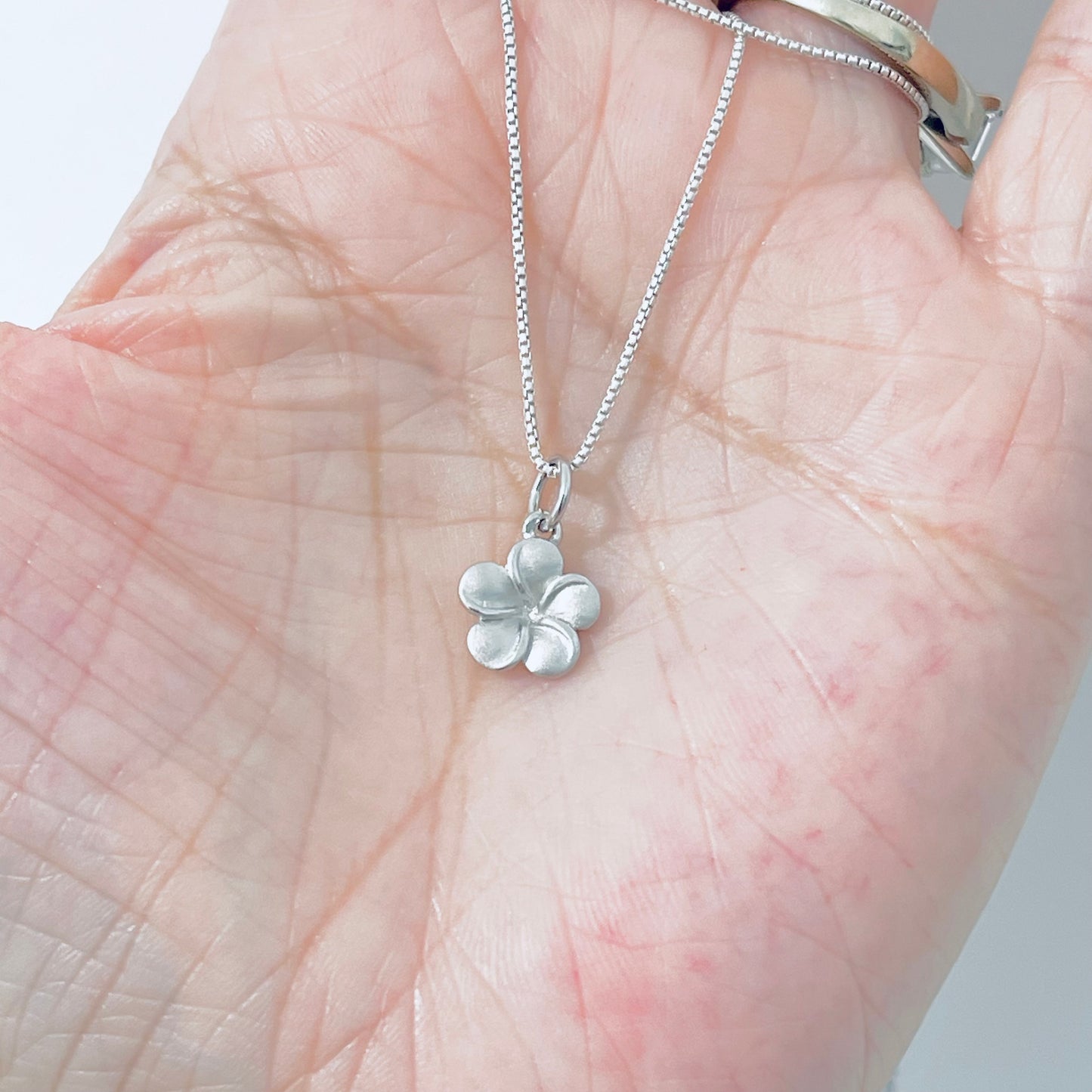 Sterling Silver Little Satin Plumeria Flower Necklace – Dainty Hawaii Lei Pendant Chain