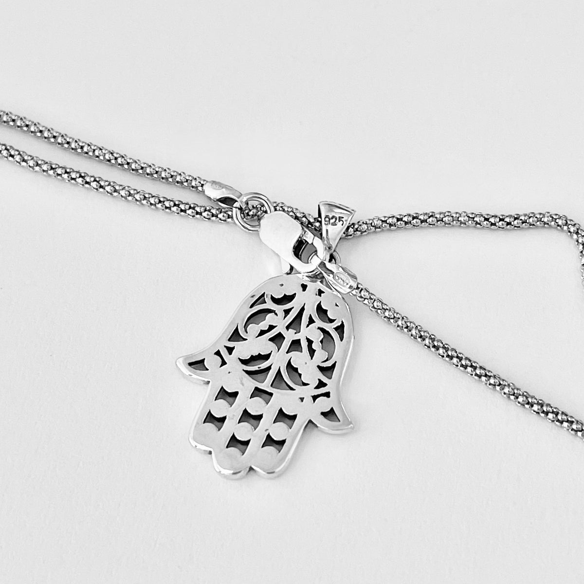 925 Sterling Silver Flower Hamsa Necklace | Hand of Fatima Pendant Religious Chain