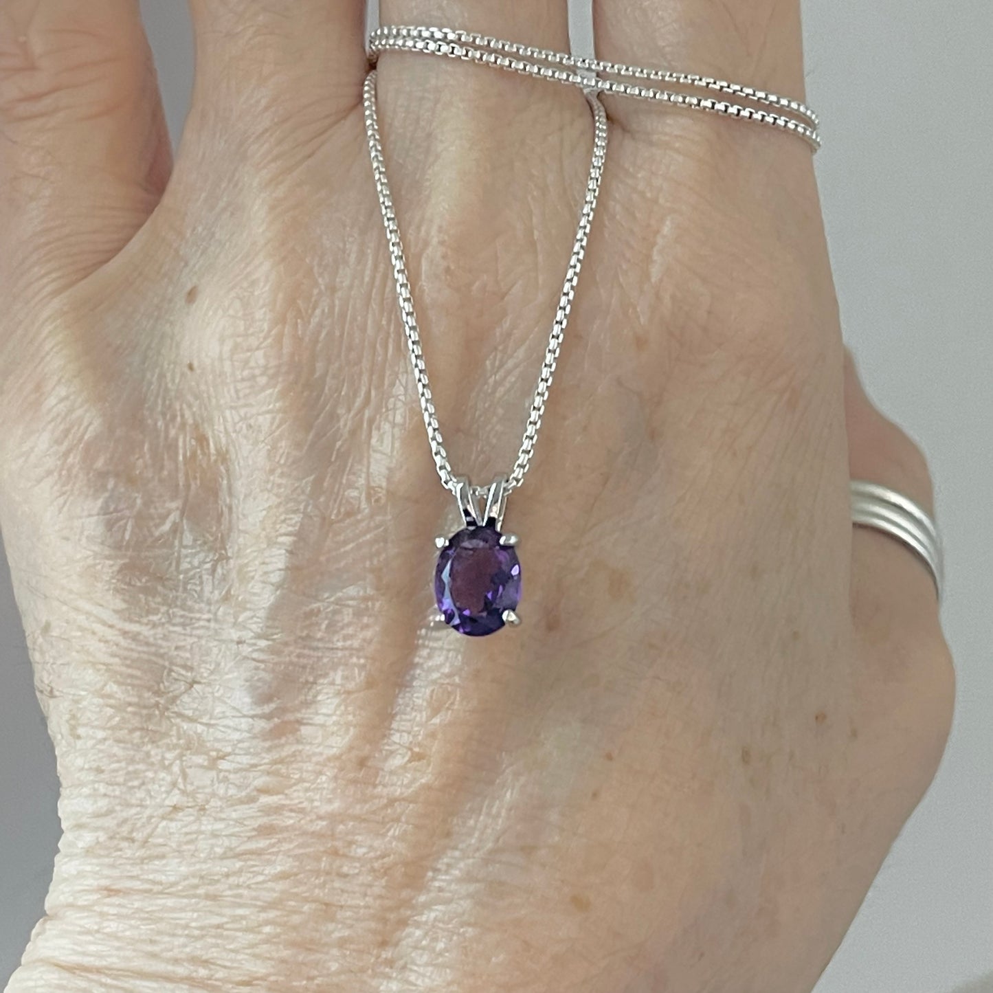 Sterling Silver Small Genuine Amethyst Necklace, February Birthstone Necklace, Silver Necklaces