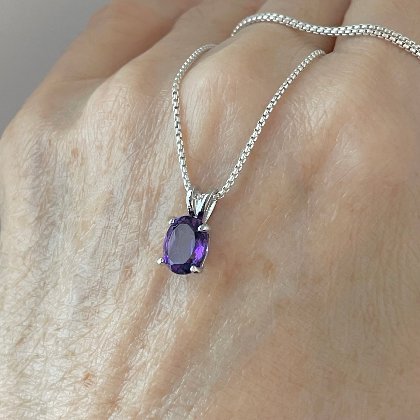 Sterling Silver Small Genuine Amethyst Necklace, February Birthstone Necklace, Silver Necklaces