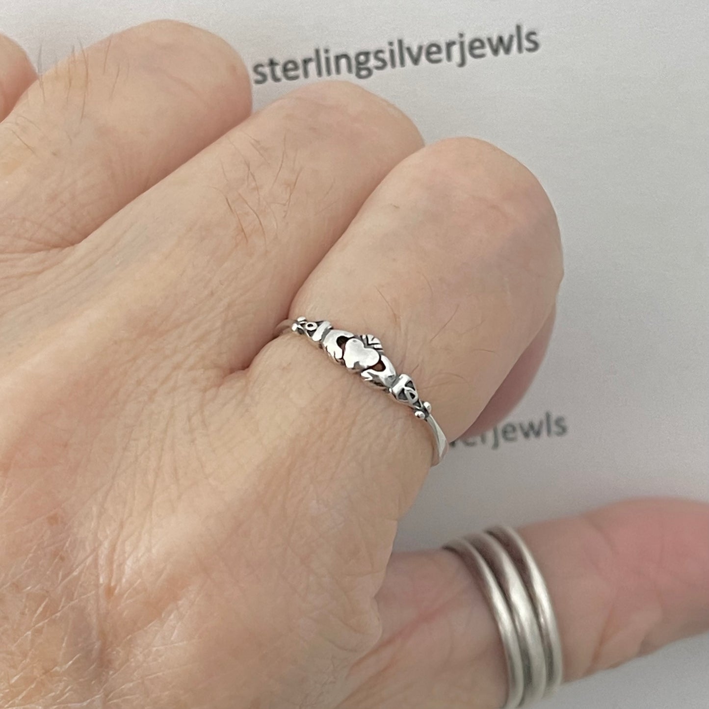 Sterling Silver Tiny Irish Heart Claddagh Ring, Minimalist Rings, Crown Hearts