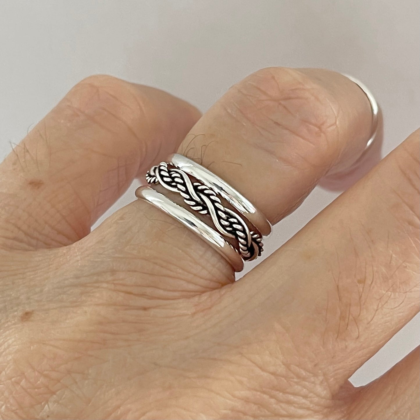 Sterling Silver Unisex Twisted Rope Ring, Stackable Rings, Braided Band