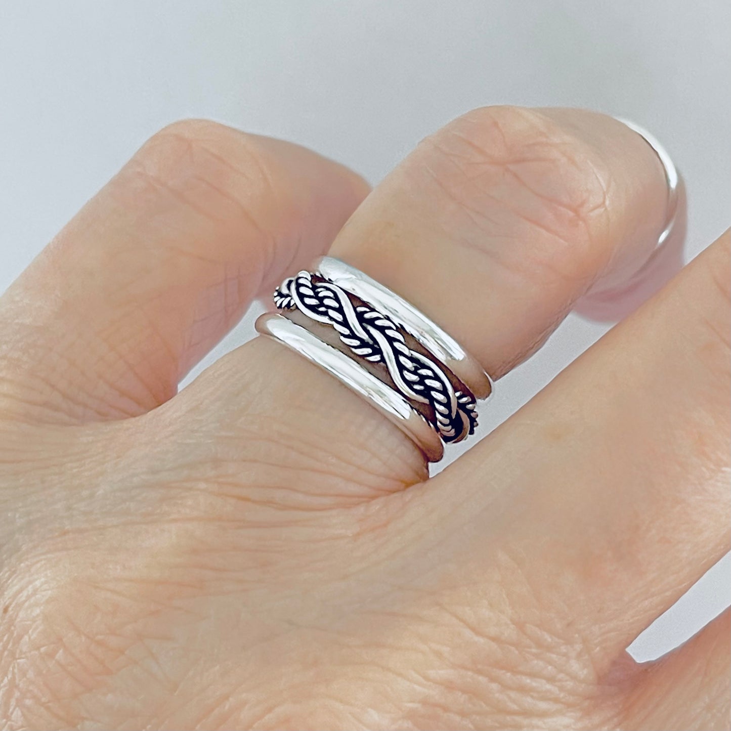 Sterling Silver Unisex Twisted Rope Ring, Stackable Rings, Braided Band
