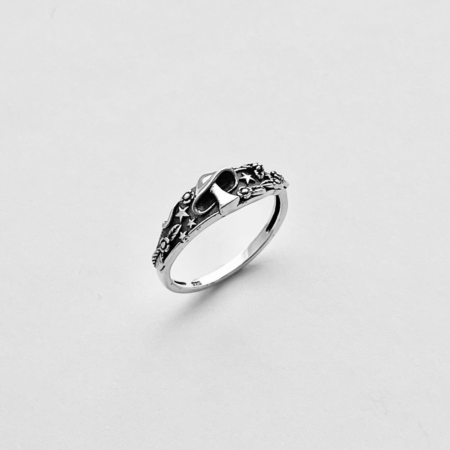 Sterling Silver Mushroom Ring with Tiny Stars and Flower, Silver Rings, Fungus Ring