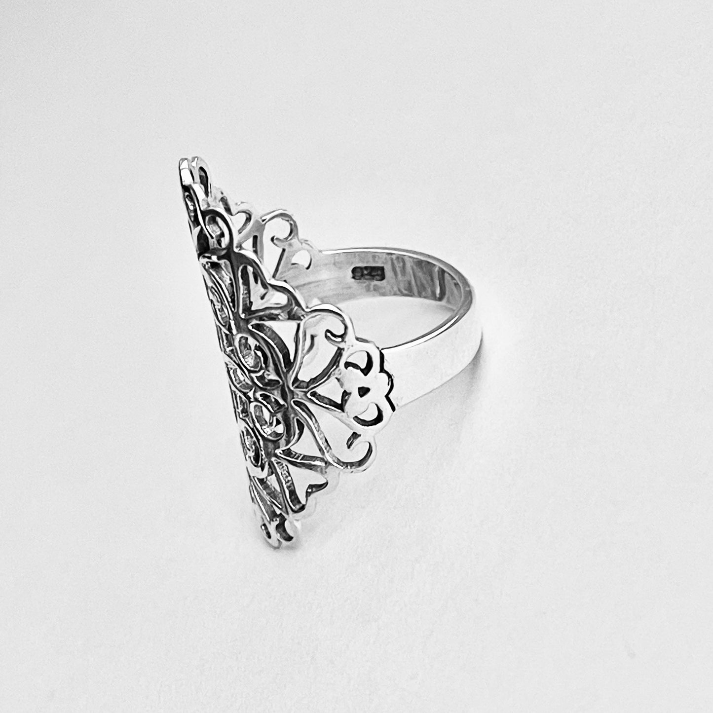 925 Sterling Silver Statement Filigree Ring | Swirl Flower Vines Boho Silver Rings