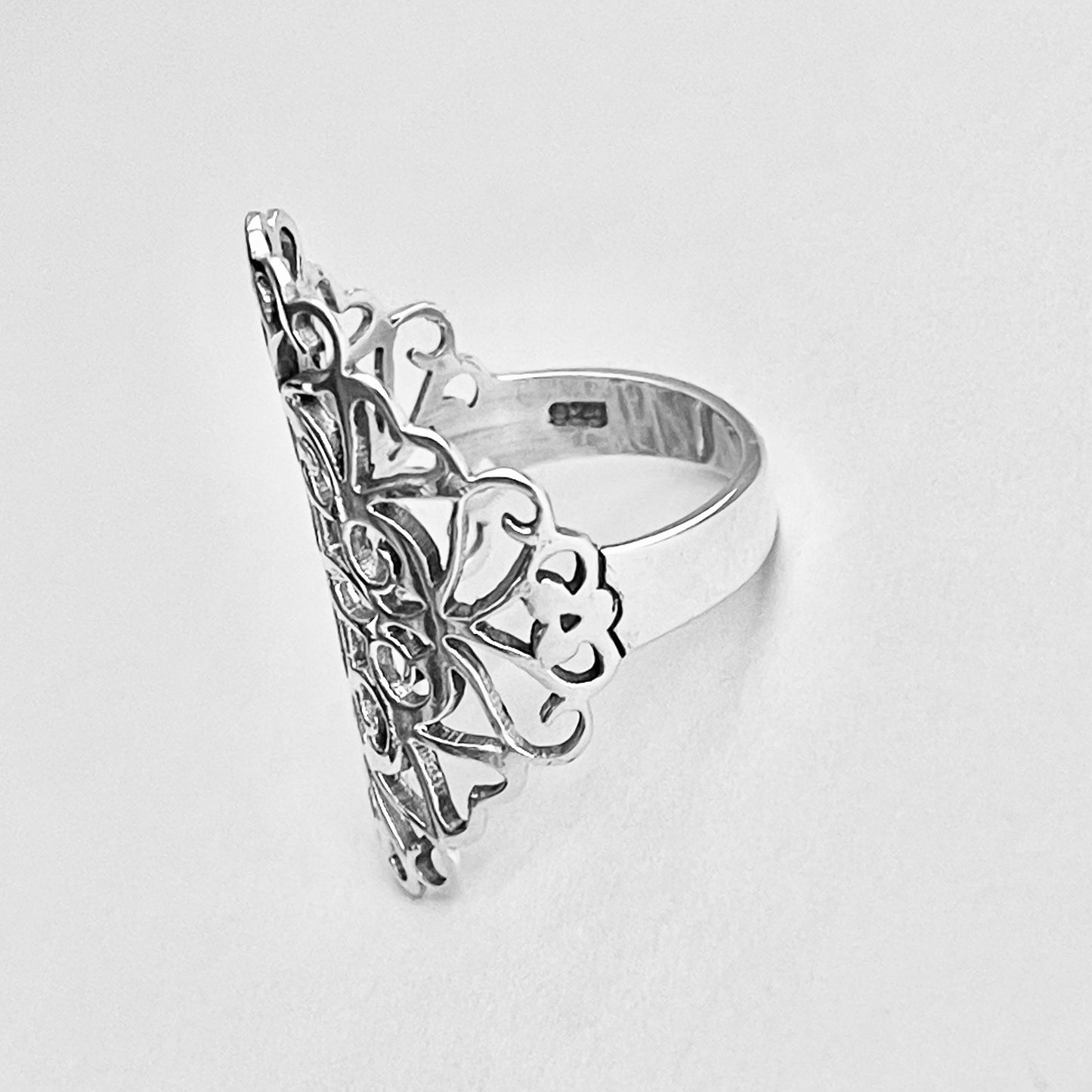 Sterling Silver Large Filigree Statement Ring | Flower Vine Boho Ring
