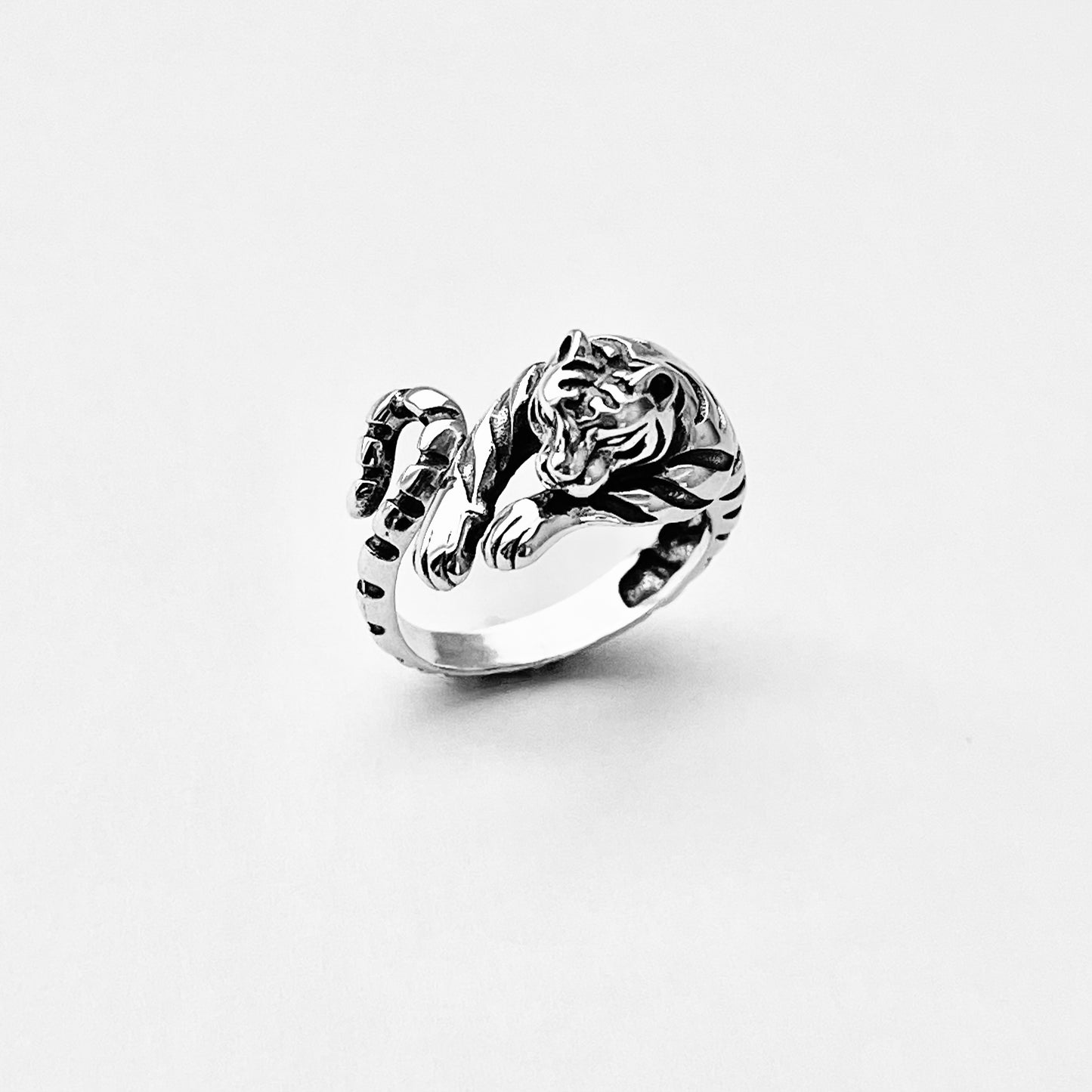 Sterling Silver Delicate Wraparound Tiger Ring, Big Cat, Silver Rings, Animal Ring, Tigers