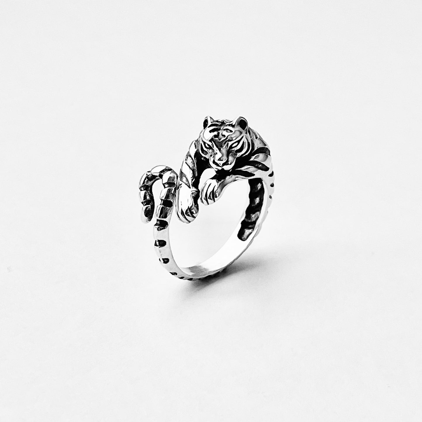 Sterling Silver Delicate Wraparound Tiger Ring, Big Cat, Silver Rings, Animal Ring, Tigers