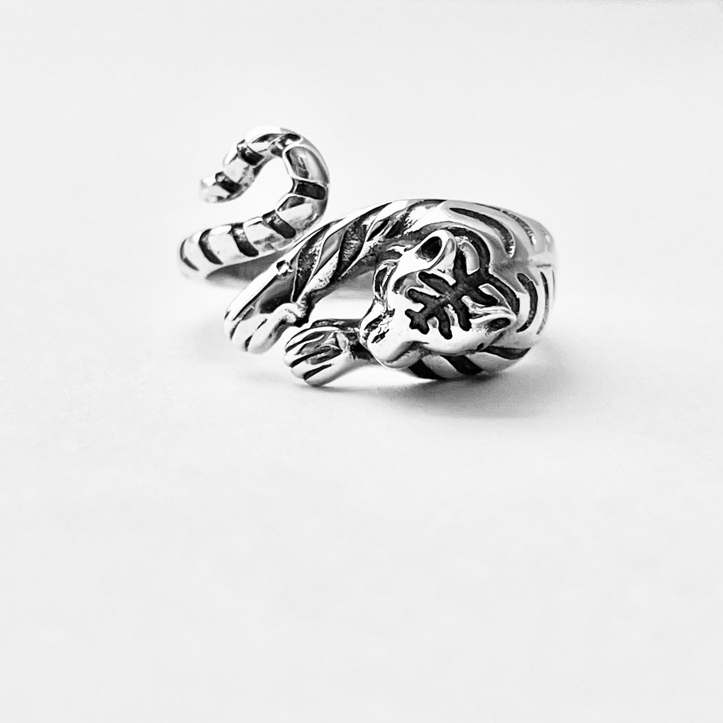 Sterling Silver Delicate Wraparound Tiger Ring, Big Cat, Silver Rings, Animal Ring, Tigers