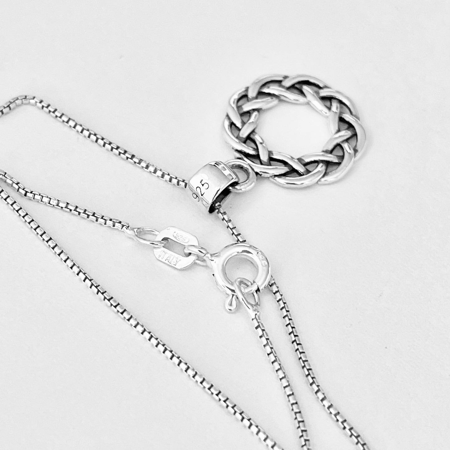 925 Sterling Silver Small Eternity Celtic Wreath Necklace | Braided Silver Chain