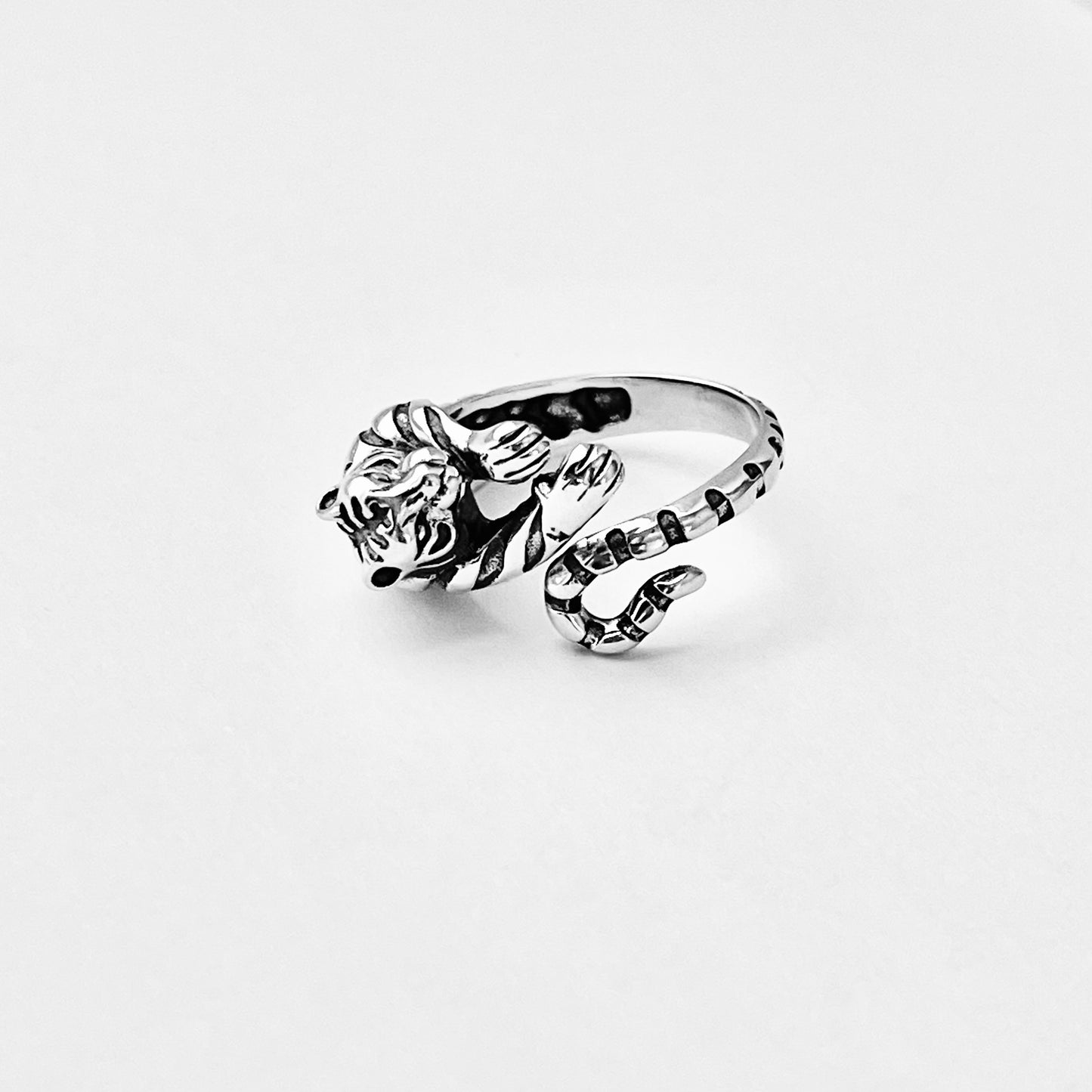 Sterling Silver Delicate Wraparound Tiger Ring, Big Cat, Silver Rings, Animal Ring, Tigers