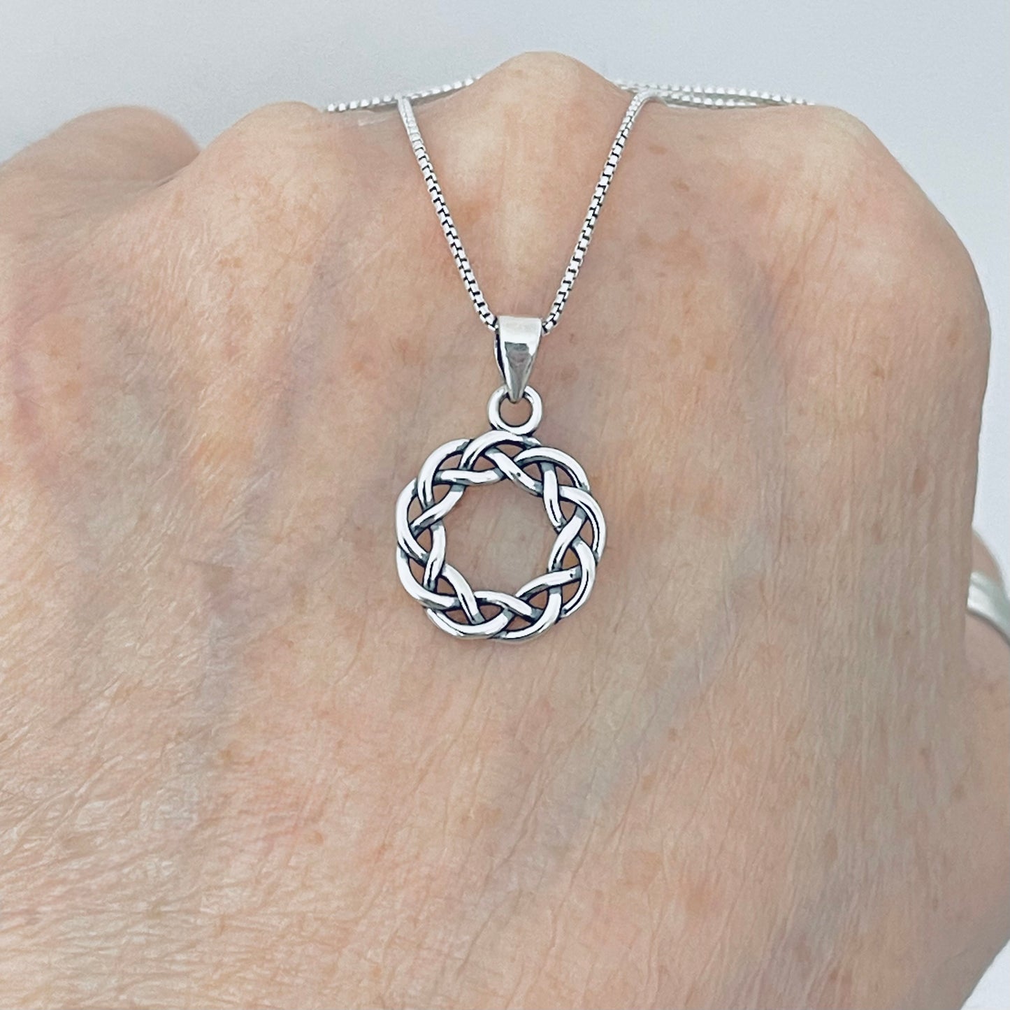 Sterling Silver Small Eternity Celtic Wreath Necklace, Braided Necklaces, Eternity Braid Chain