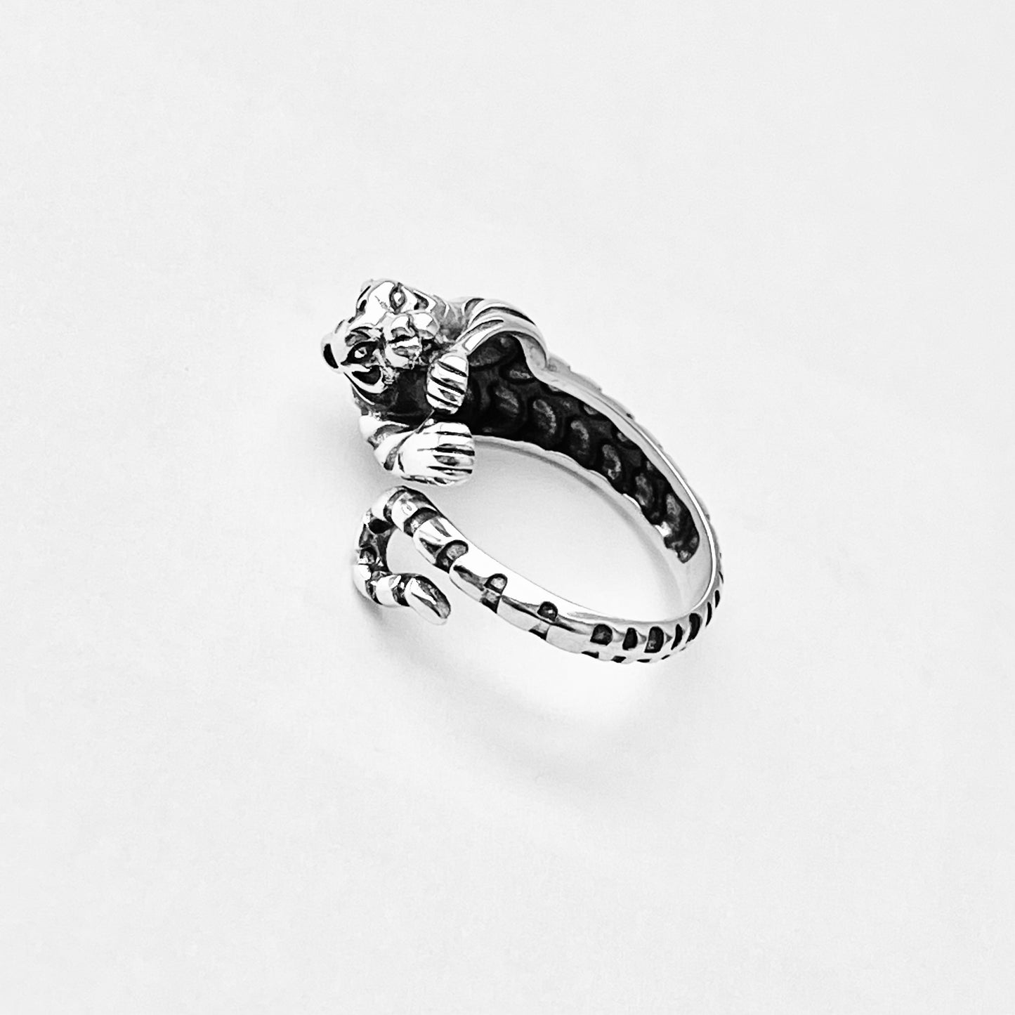 Sterling Silver Delicate Wraparound Tiger Ring, Big Cat, Silver Rings, Animal Ring, Tigers