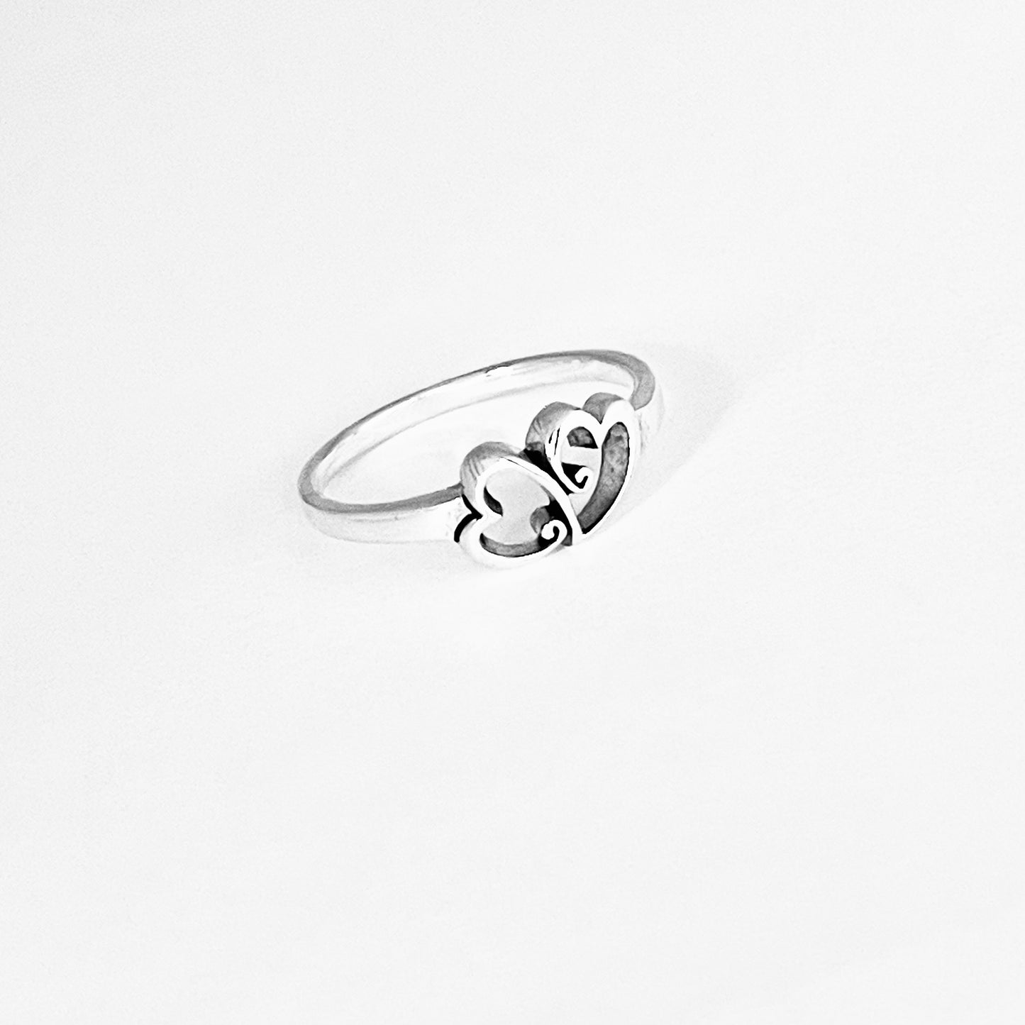 Sterling Silver Double Swirl Heart Ring | Forever Love, Minimalist Silver Ring
