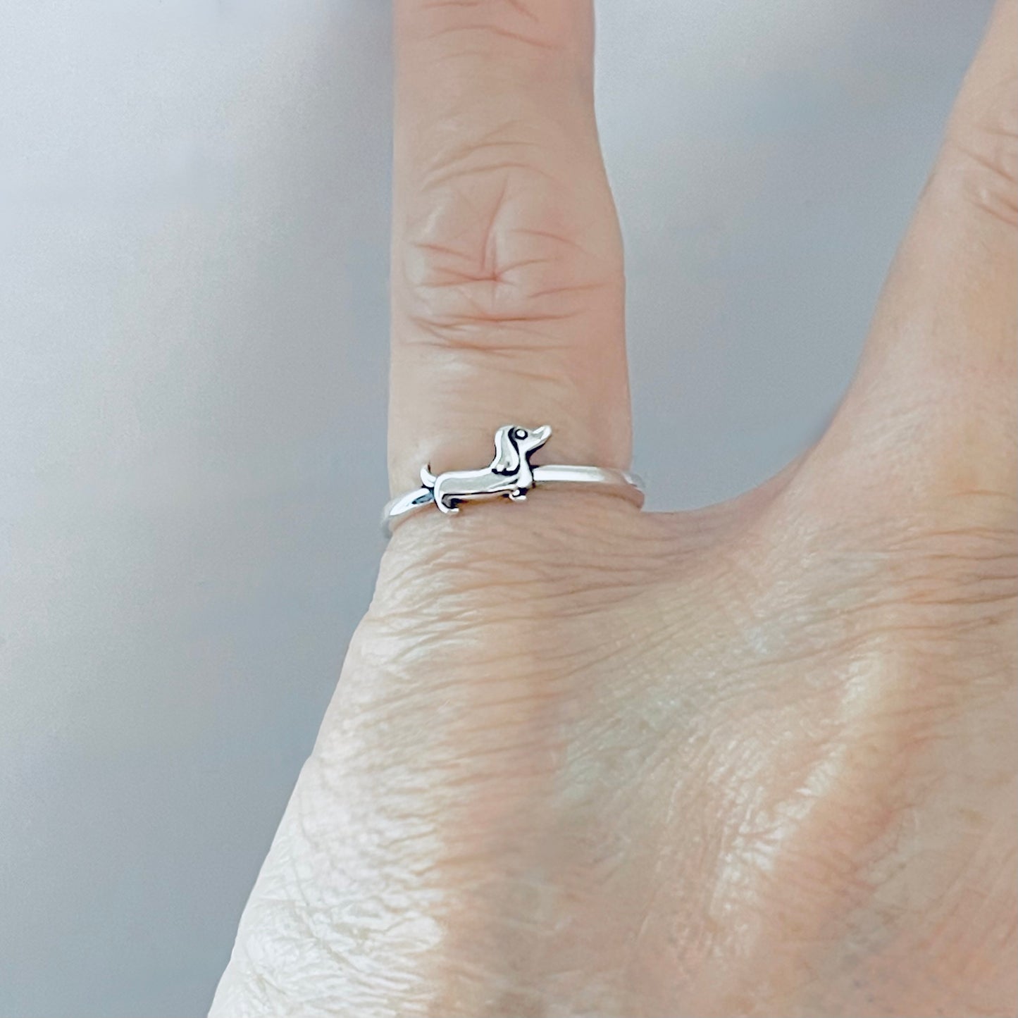 925 Sterling Silver Tiny Weiner Dog Ring | Dainty Puppy & Pet Animal Jewelry