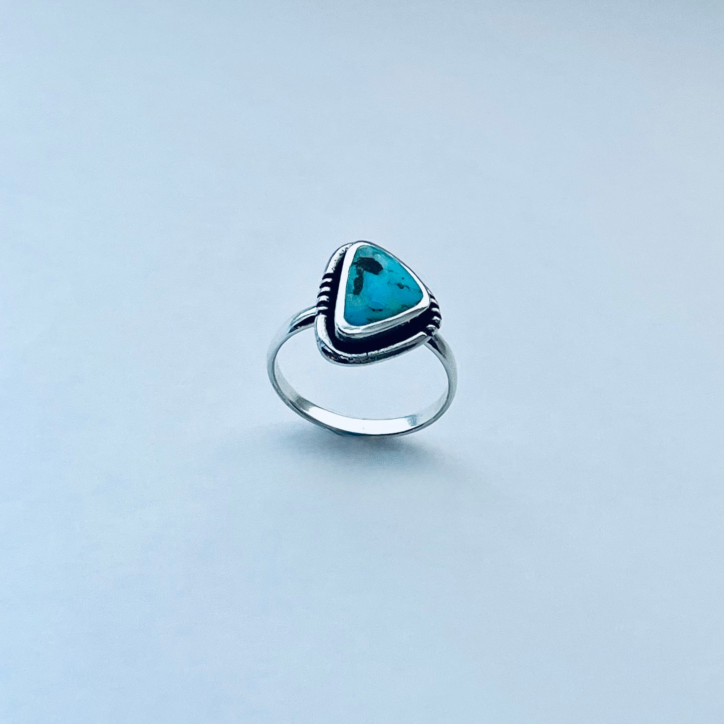 Sterling Silver Unique Triangle Shape Genuine Turquoise Ring, Silver rings, Stone Ring
