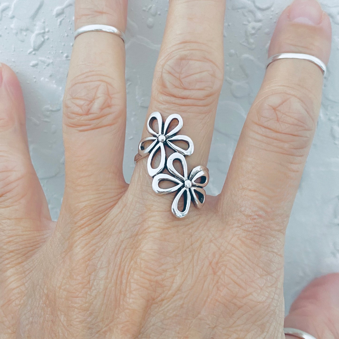 Sterling Silver 2 Large Flower Ring, Statement Rings, Silver Ring, Daisies
