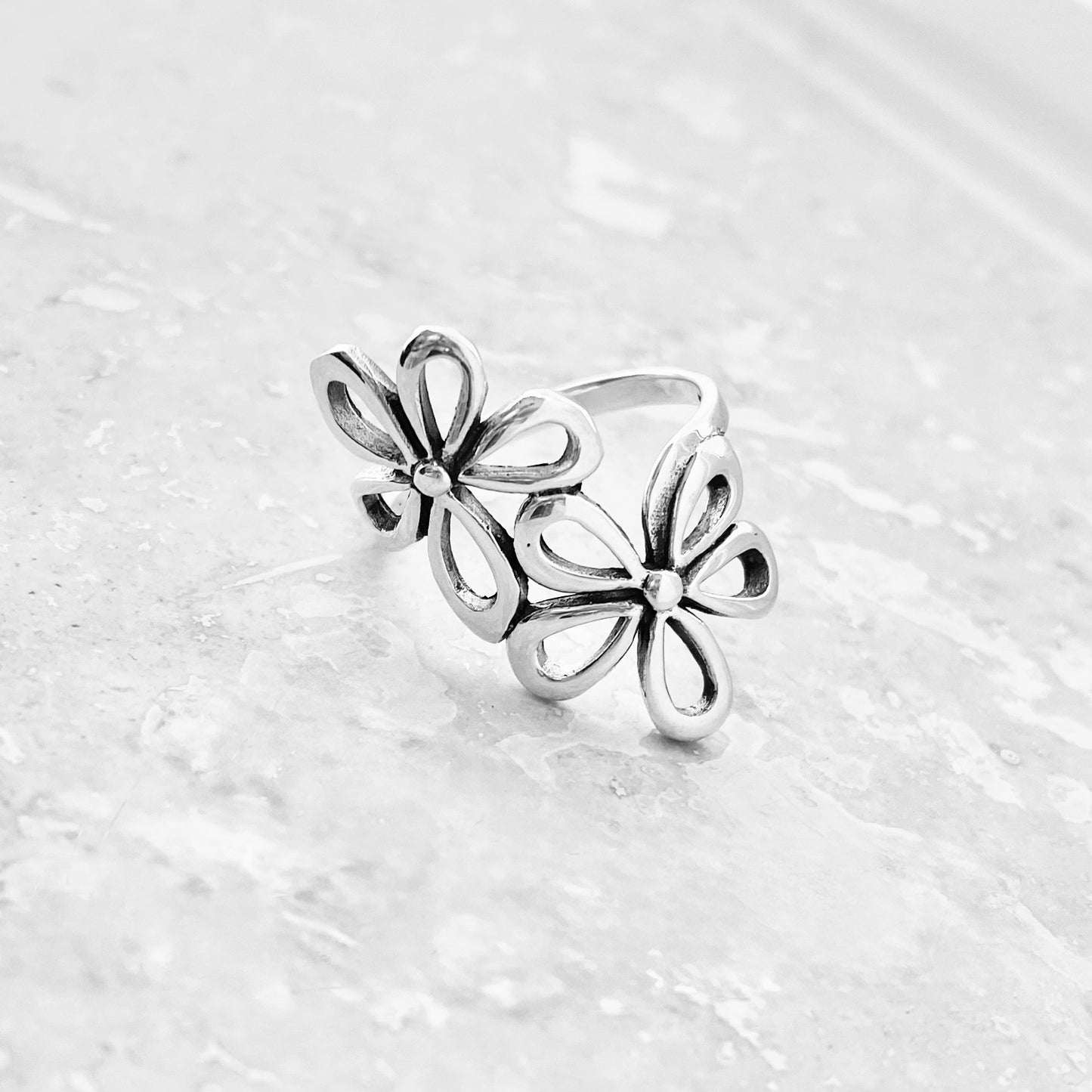 Sterling Silver 2 Large Flower Ring, Statement Rings, Silver Ring, Daisies