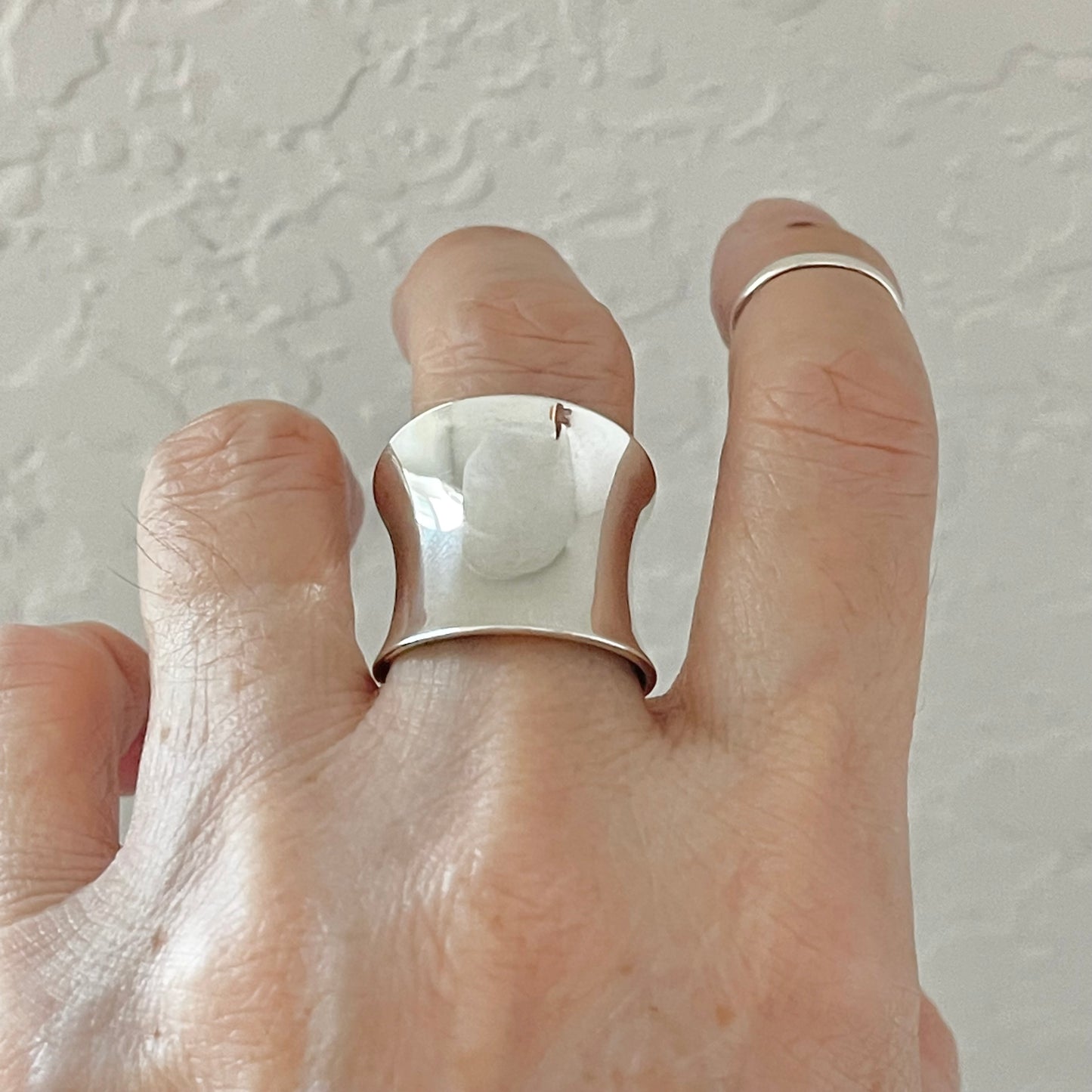 Sterling Silver Large Thin Concave Ring, Statement Silver Rings, Wide Band