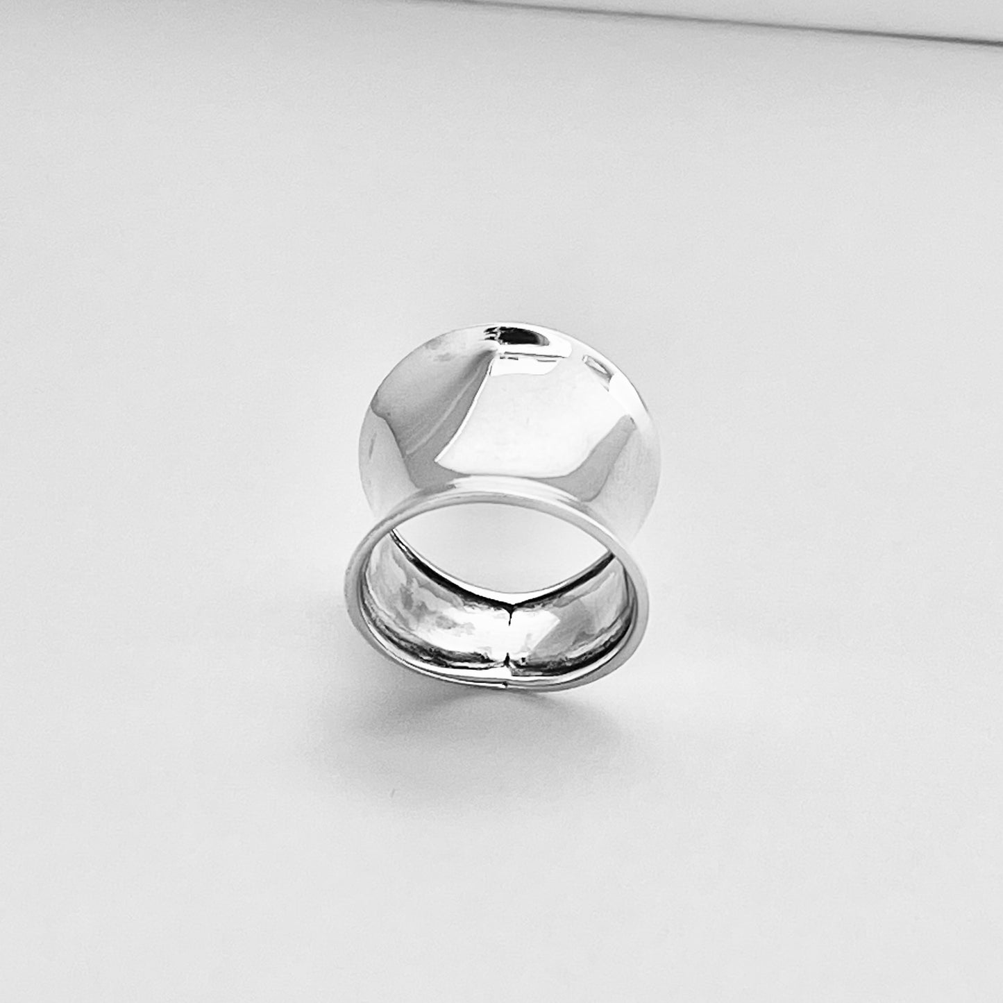 Sterling Silver Large Thin Concave Ring, Statement Silver Rings, Wide Band