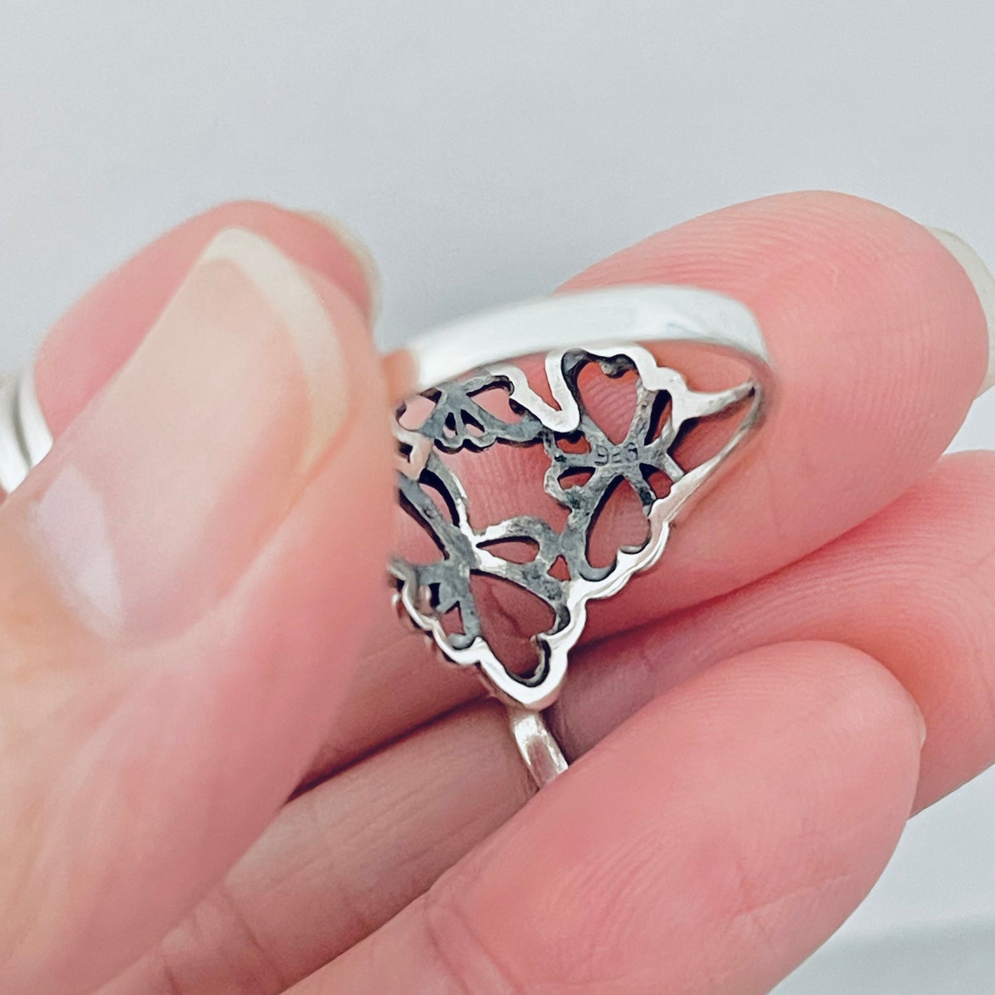 Sterling Silver Triple Butterfly Ring, Caterpillar Bugs, Silver Rings, Bug Ring