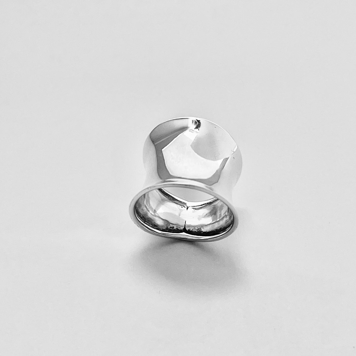 Sterling Silver Large Thin Concave Ring, Statement Silver Rings, Wide Band
