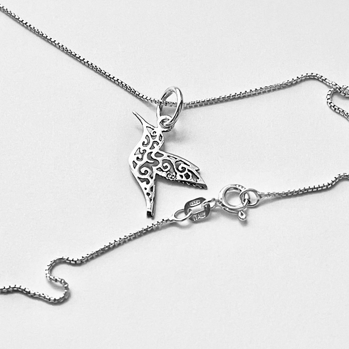 925 Sterling Silver Little Thin Filigree Hummingbird Necklace | Delicate Spirit Bird Pendant Chain