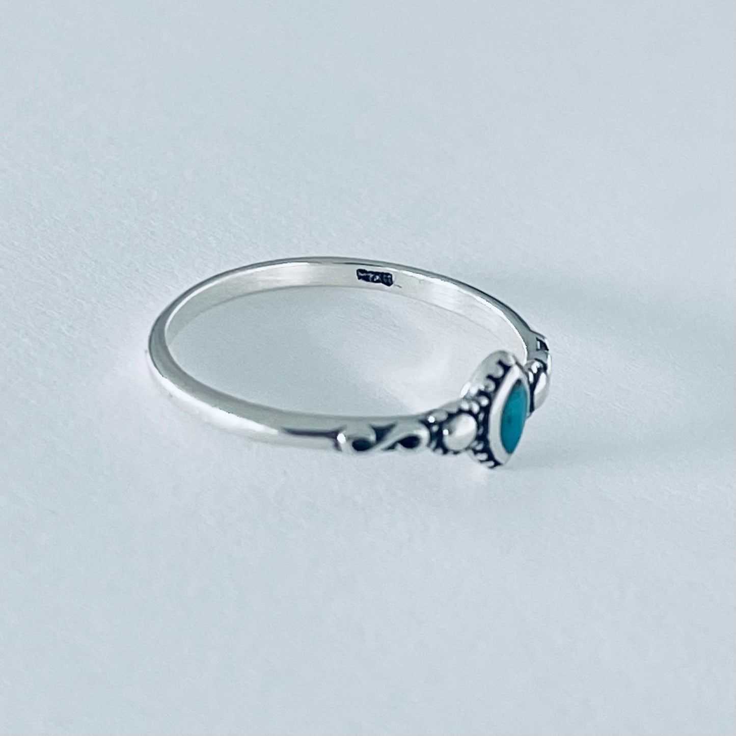 Sterling Silver Little Genuine Turquoise Ring, Dainty Diamond Shape, Stone Rings