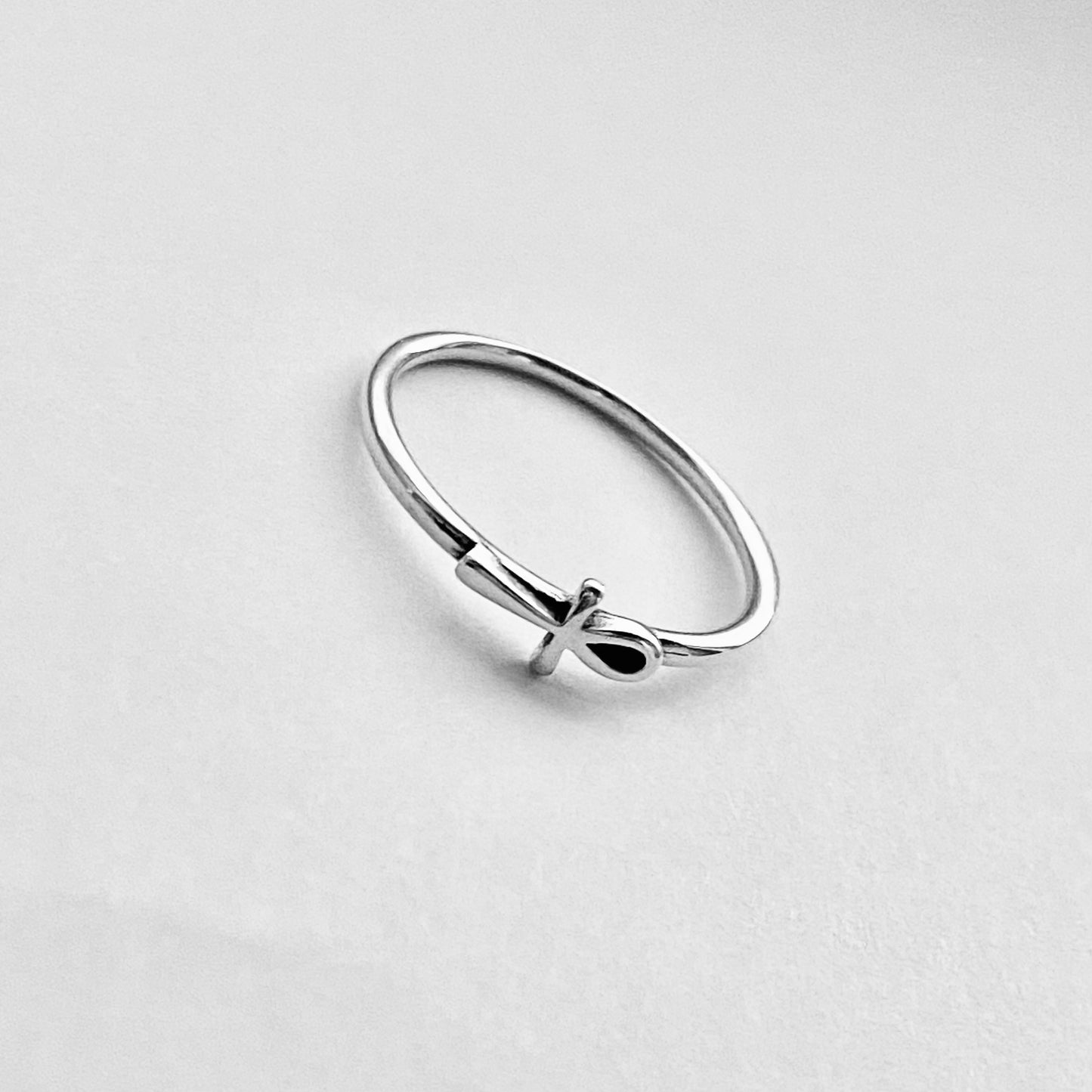 Sterling Silver Little Sideway Ankh Ring | Key of Life Jewelry