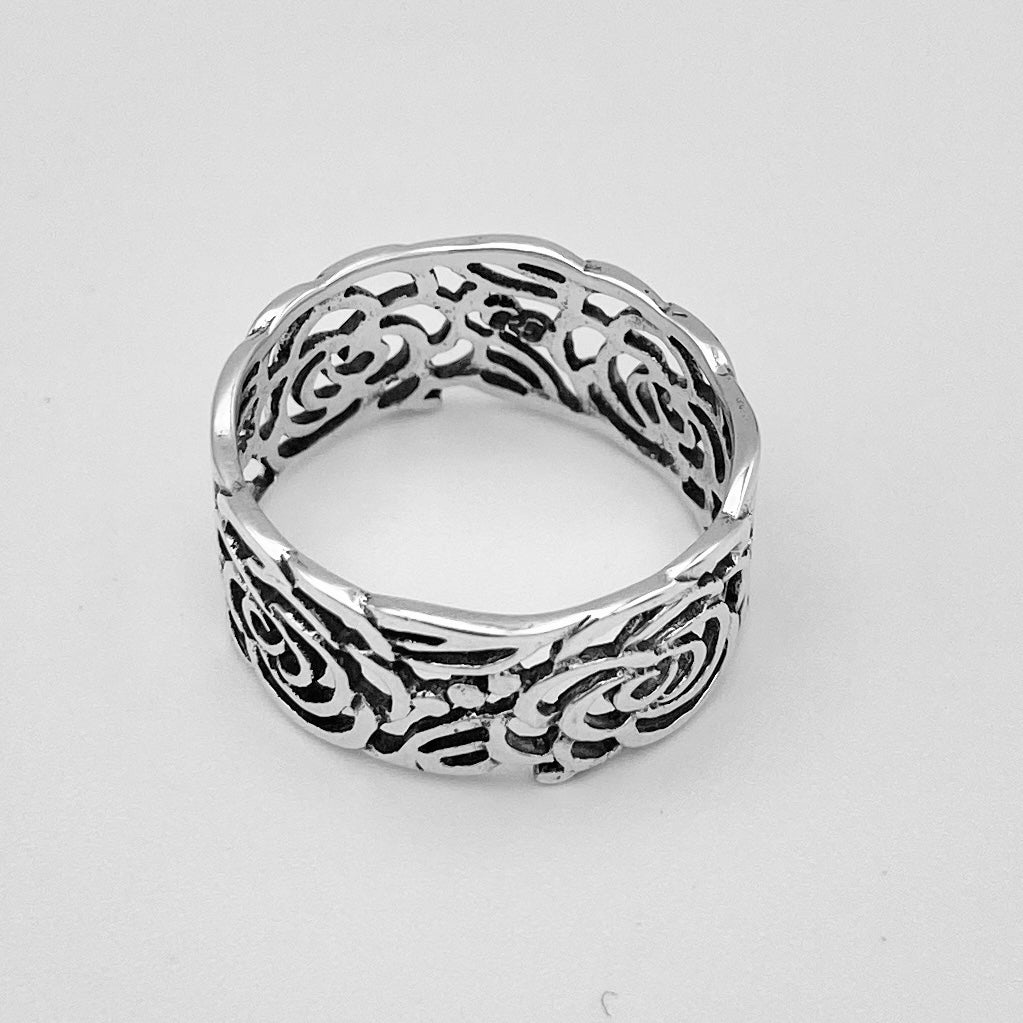 Sterling Silver Eternity Flower Band Ring, Statement Rose Jewelry, Floral Rings
