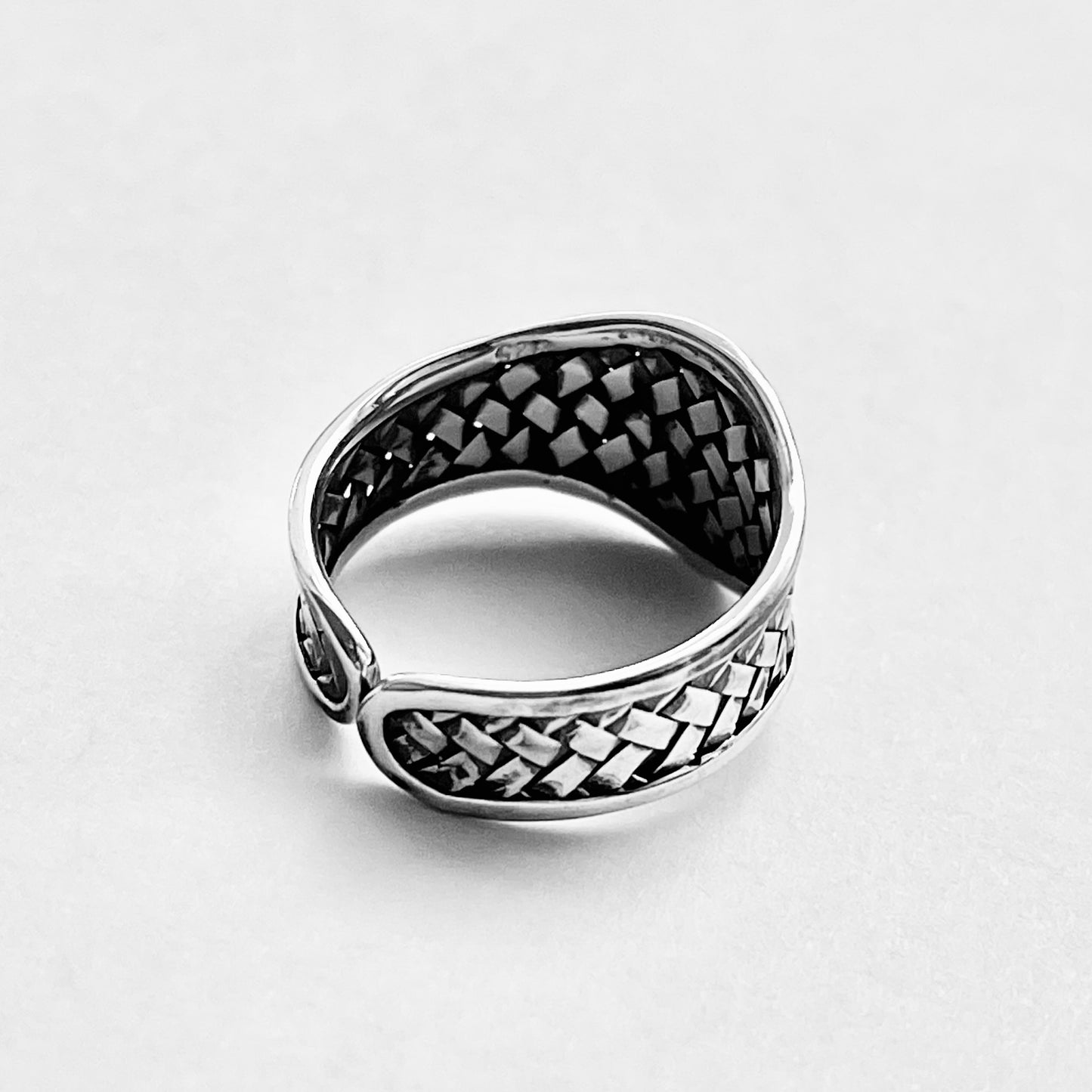925 Sterling Silver Thin Weave Cuff Ring | Braided Woven Statement Silver Rings