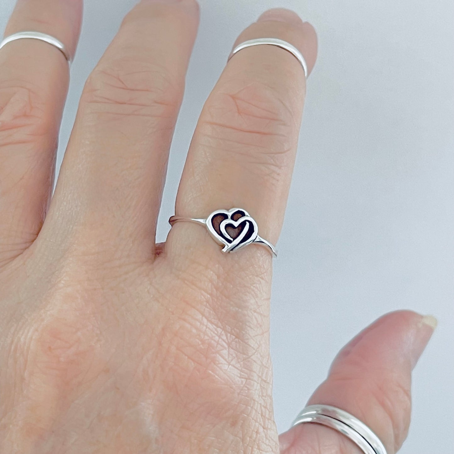 925 Sterling Silver Double Connected Heart Ring | Forever Love Minimalist Silver Rings