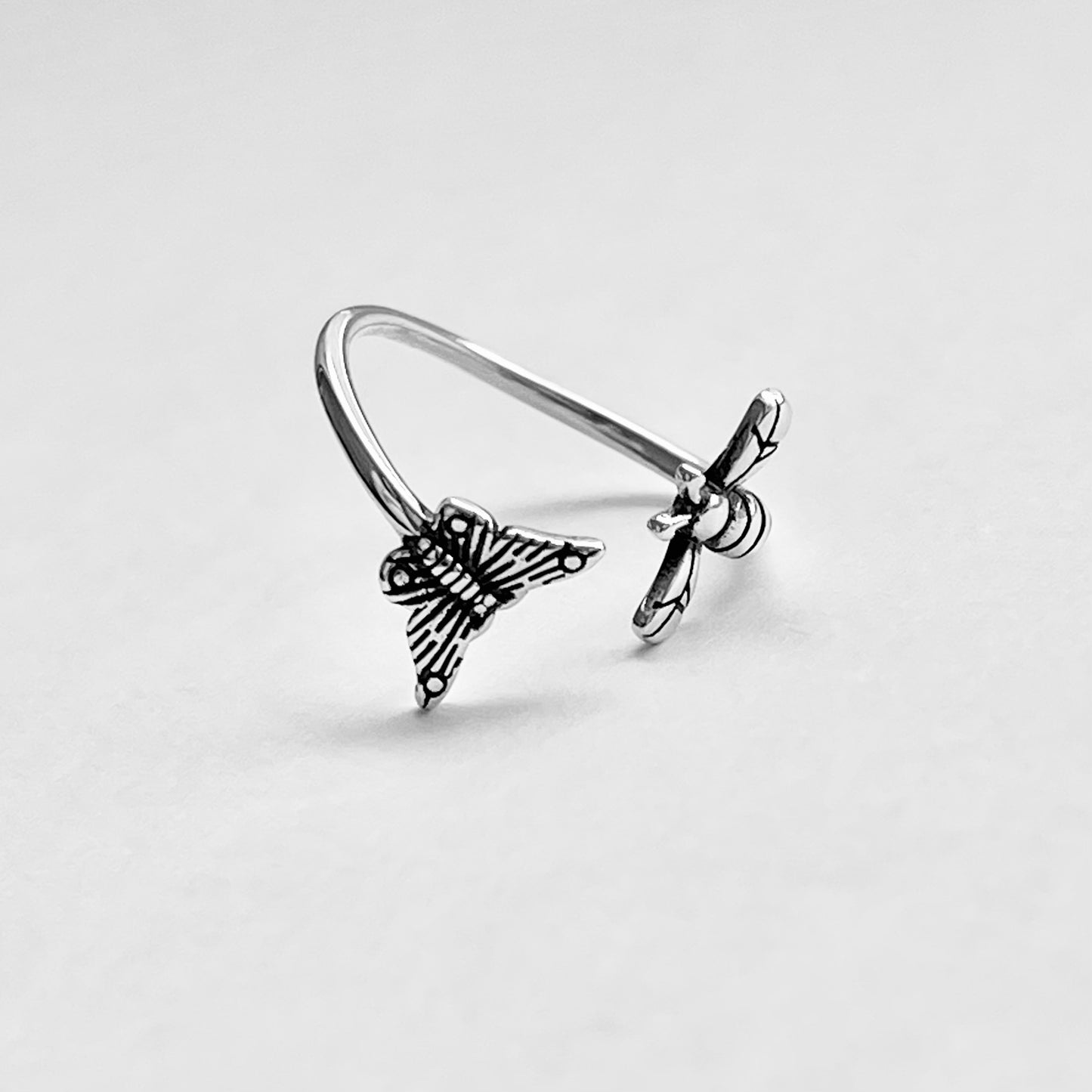 Sterling Silver Butterfly and Bee Toe Ring, Silver Rings, Spirit Bugs, Butterflies