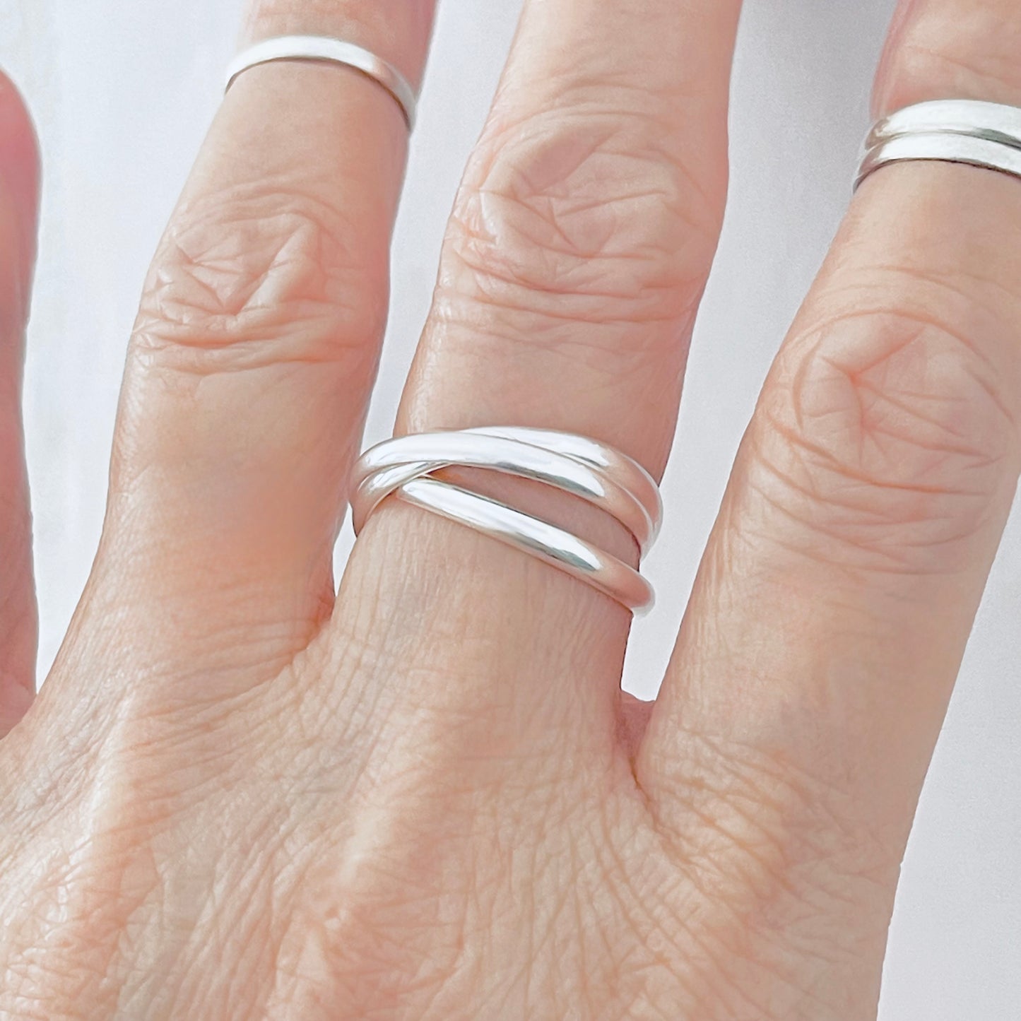 Sterling Silver High Polish Connected Triple Band Ring, Jewelry Wedding Bands