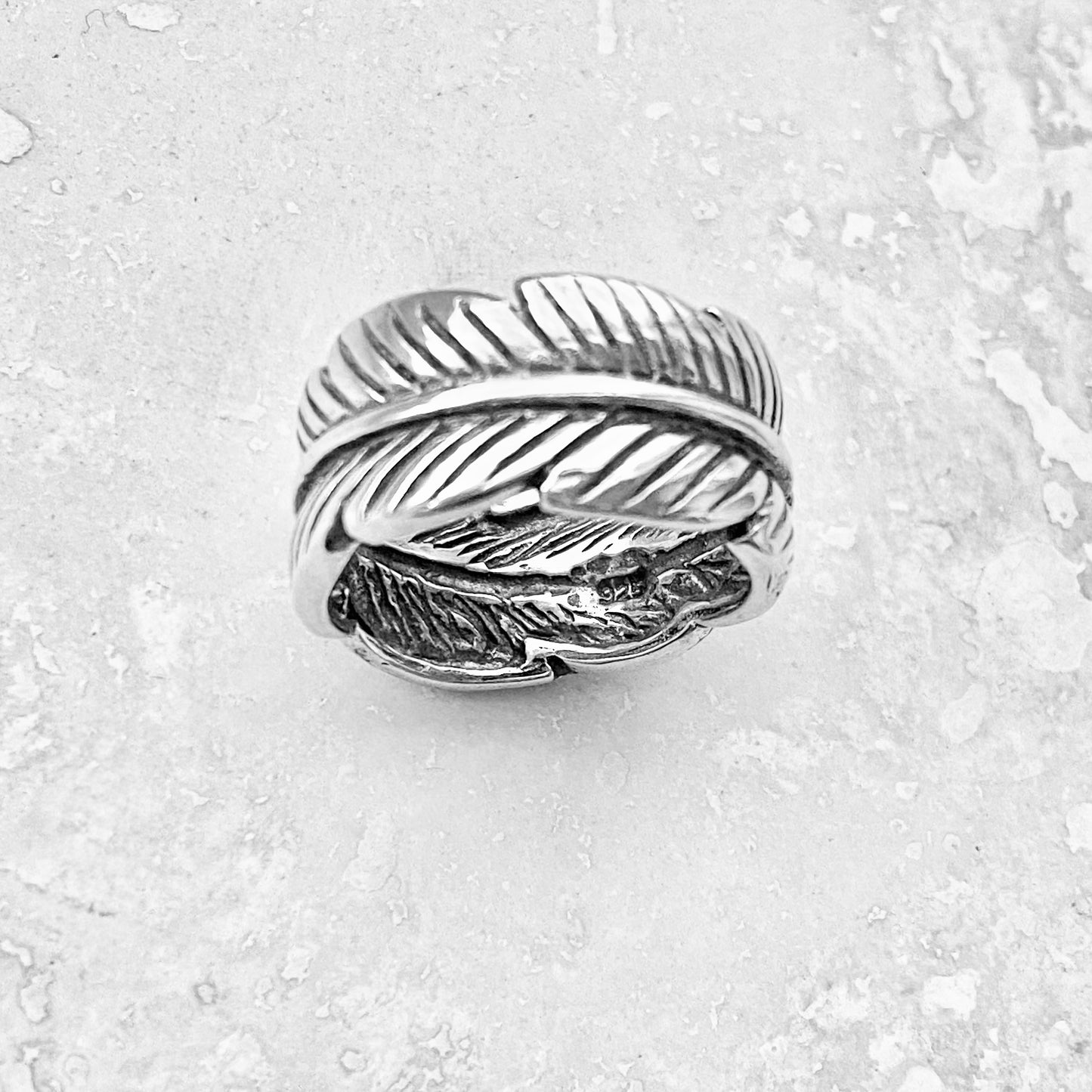 Sterling Silver Thick Wraparound Feather Ring, Statement Boho Jewelry, Angels Wings