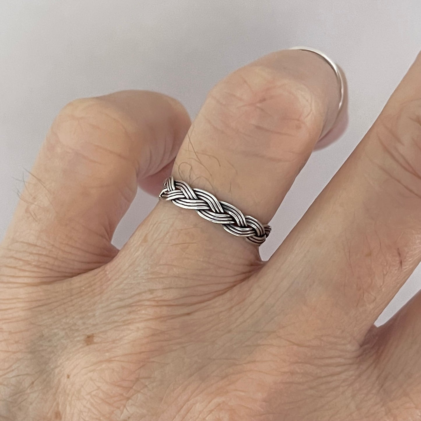 Sterling Silver Thin Braided Ring, Weave Silver Ring, Silver Band