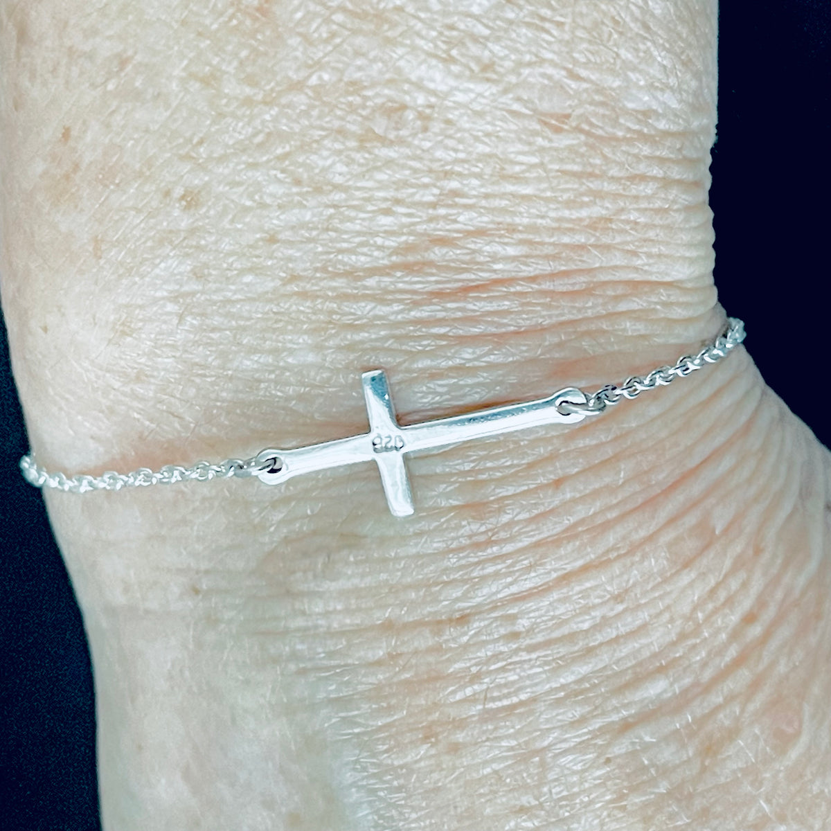 925 Sterling Silver Minimalist Cross Bracelet | Delicate Religious Faith Silver Chain Bracelets