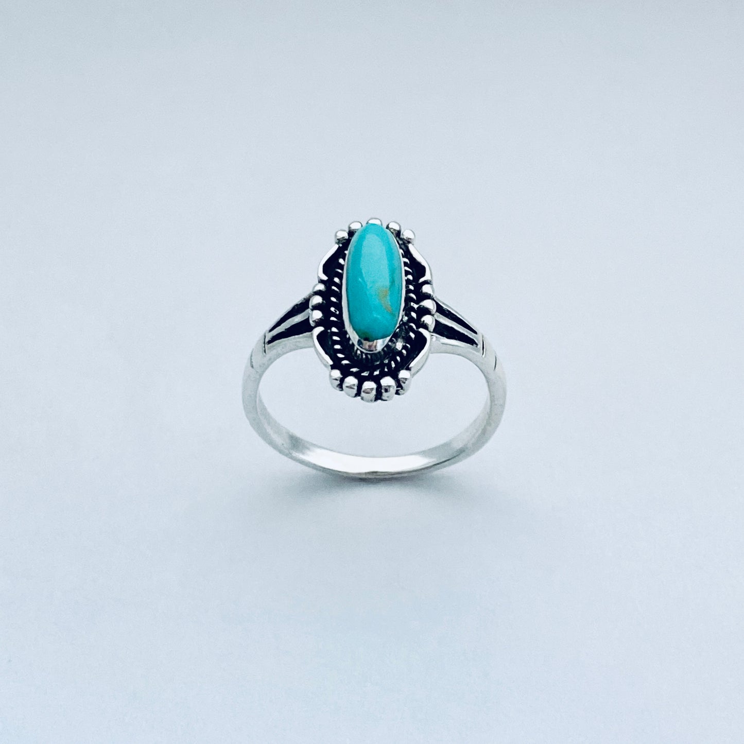 Sterling Silver Oval Synthetic Turquoise Ring | Boho Stone Jewelry